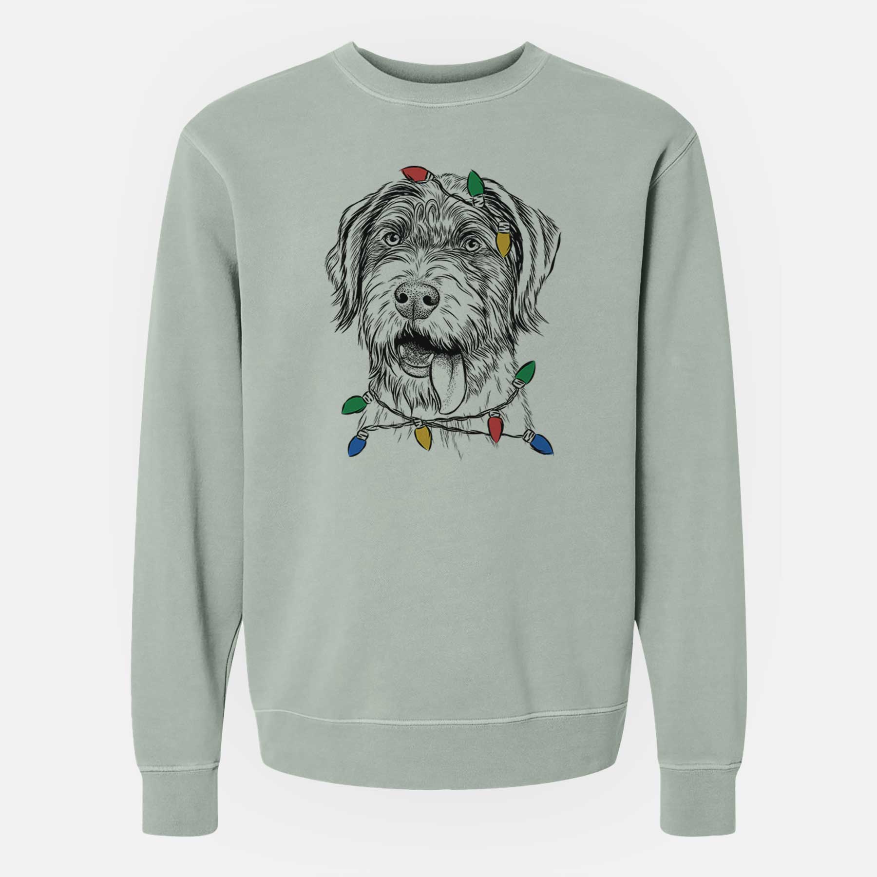 Christmas Lights Hazel the German Wirehaired Pointer Mix - Unisex Pigment Dyed Crew Sweatshirt