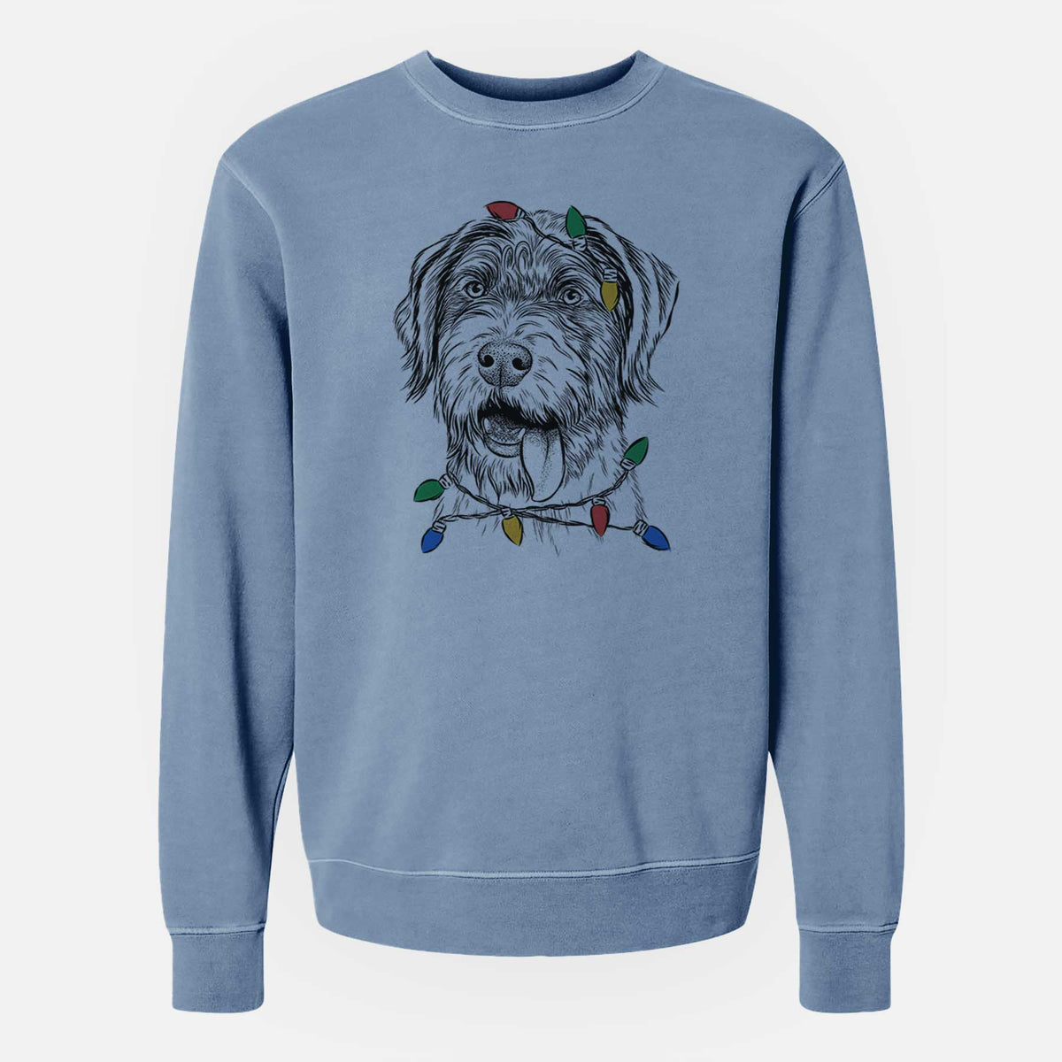 Christmas Lights Hazel the German Wirehaired Pointer Mix - Unisex Pigment Dyed Crew Sweatshirt