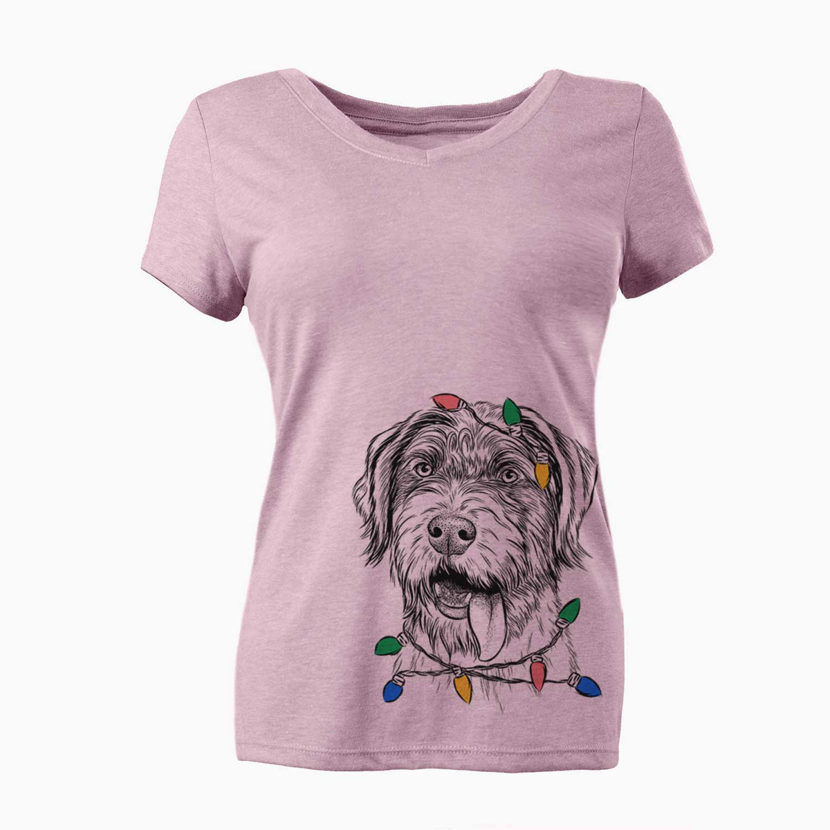 Christmas Lights Hazel the German Wirehaired Pointer Mix - Women's V-neck Shirt