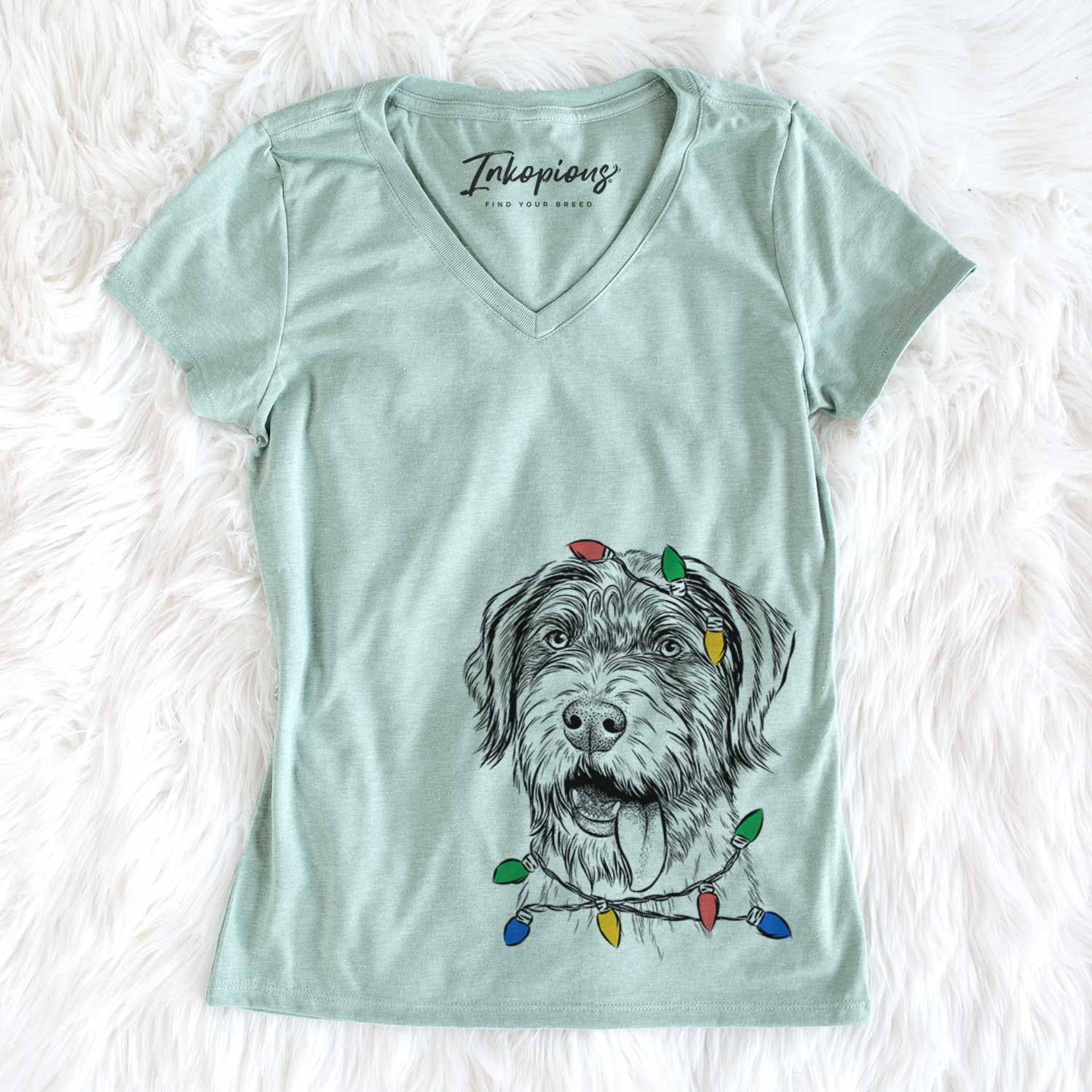 Christmas Lights Hazel the German Wirehaired Pointer Mix - Women's V-neck Shirt