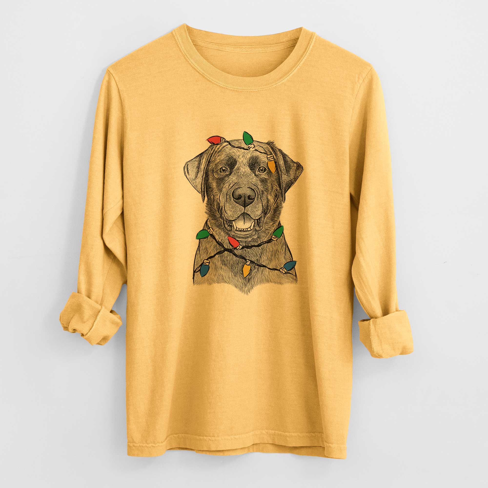 Christmas Lights Heath the Black Lab - Heavyweight 100% Cotton Long Sleeve