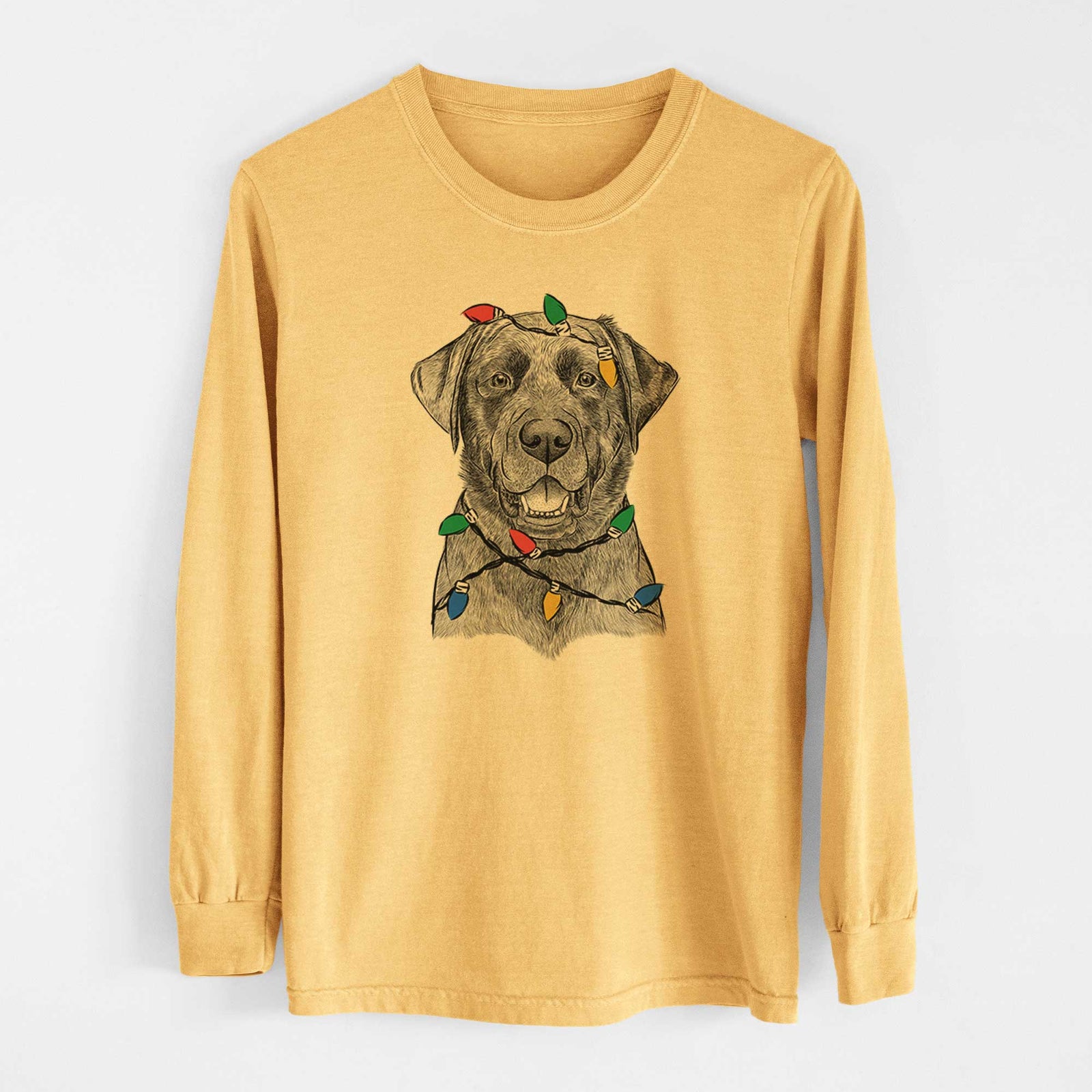 Christmas Lights Heath the Black Lab - Heavyweight 100% Cotton Long Sleeve