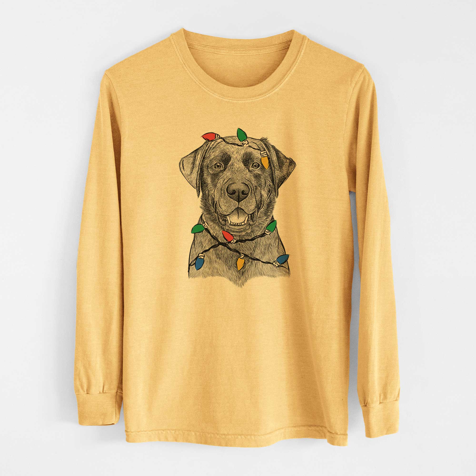 Christmas Lights Heath the Black Lab - Heavyweight 100% Cotton Long Sleeve