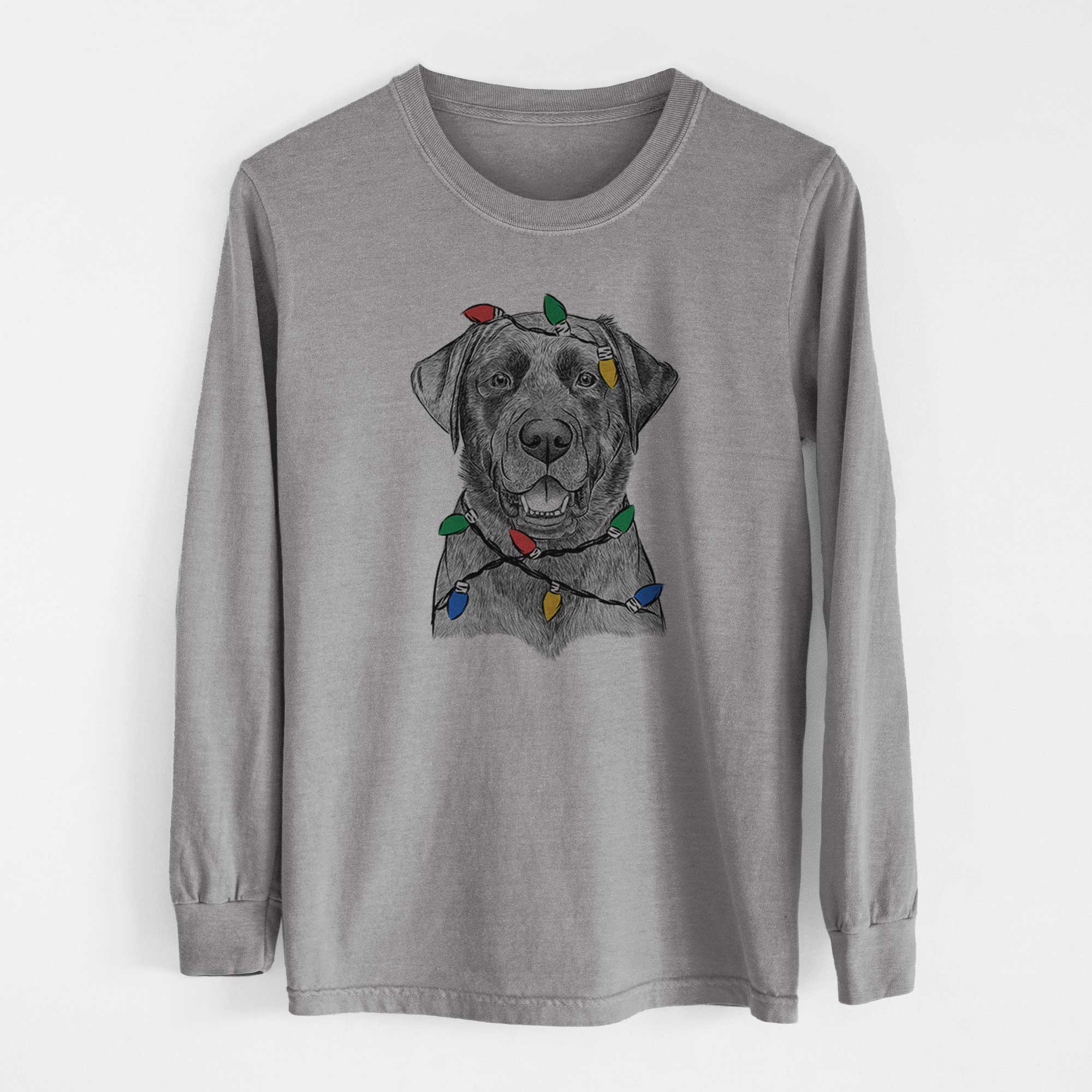 Christmas Lights Heath the Black Lab - Heavyweight 100% Cotton Long Sleeve