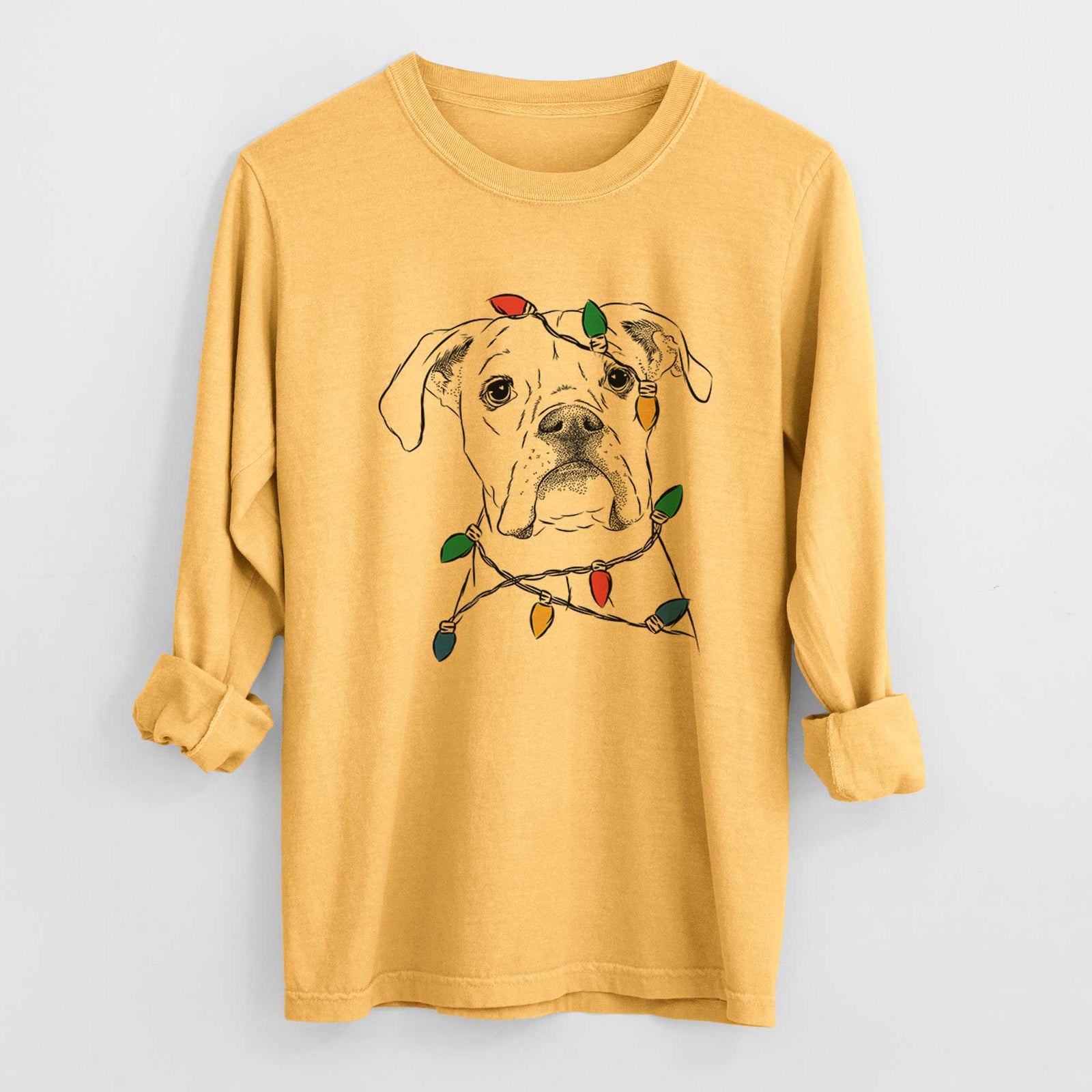 Christmas Lights Henley the Boxer - Heavyweight 100% Cotton Long Sleeve
