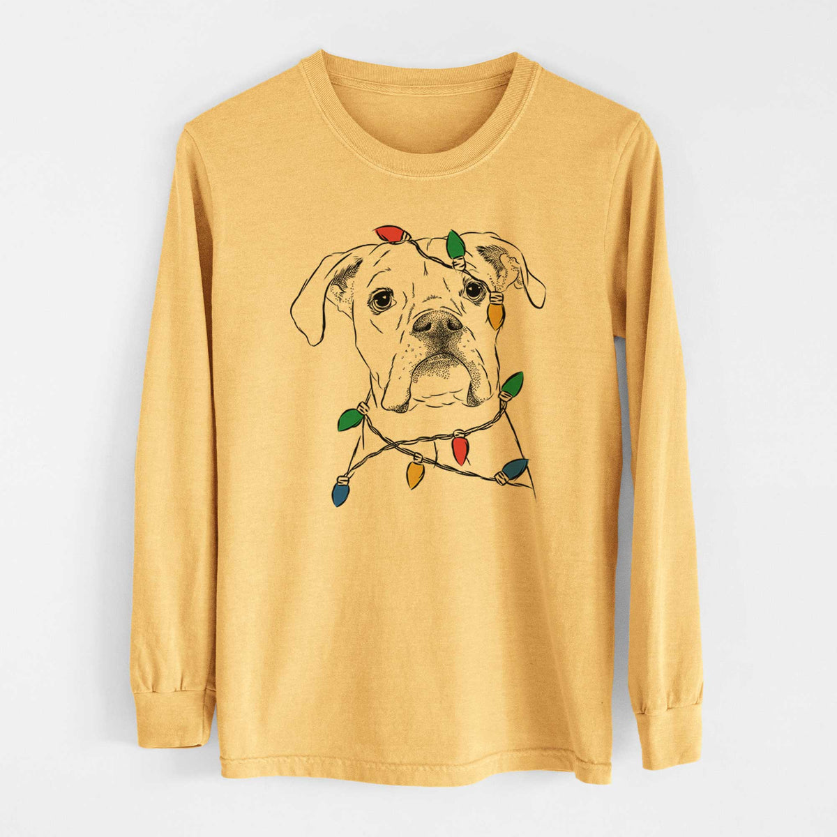 Christmas Lights Henley the Boxer - Heavyweight 100% Cotton Long Sleeve
