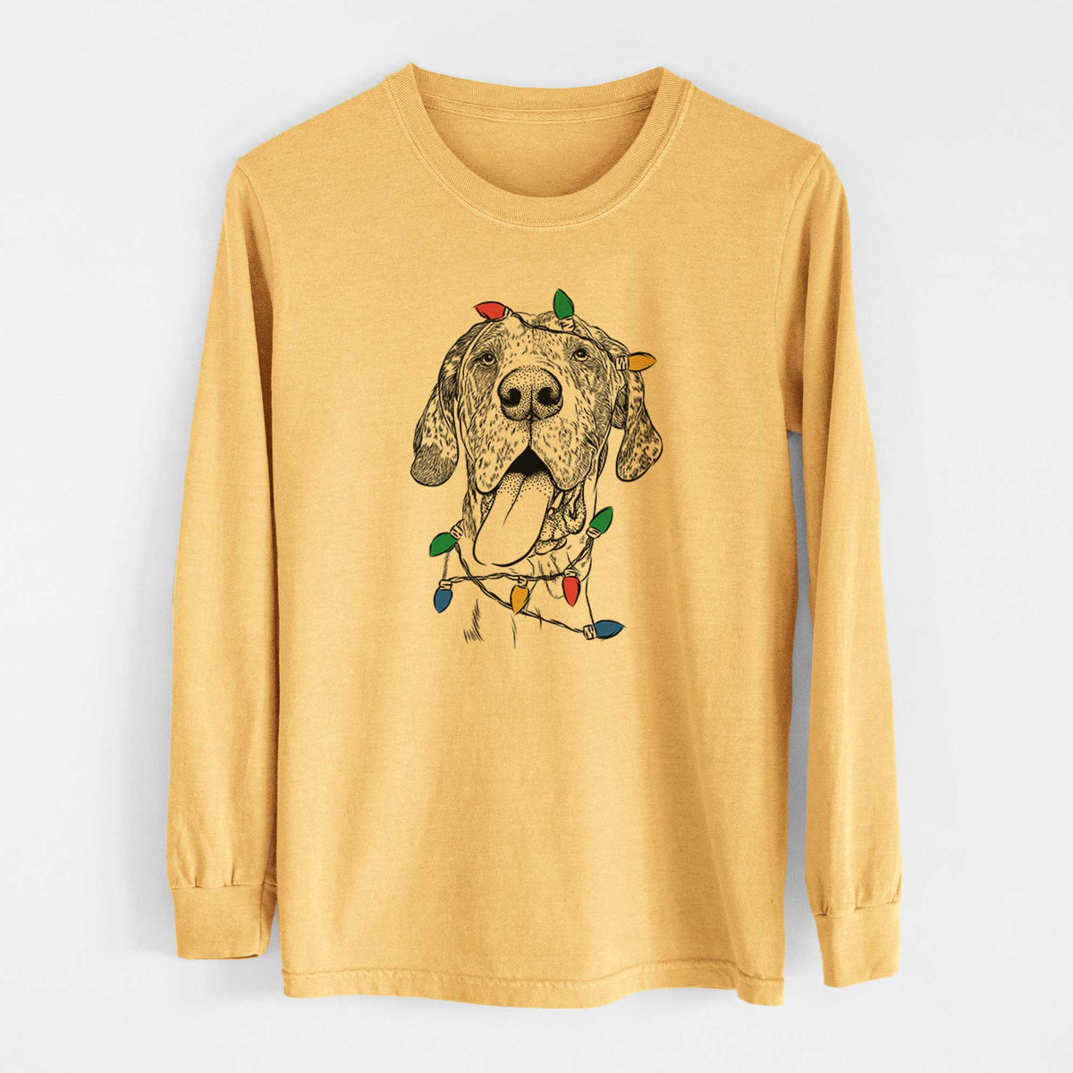 Christmas Lights Hennessey the Great Dane - Heavyweight 100% Cotton Long Sleeve