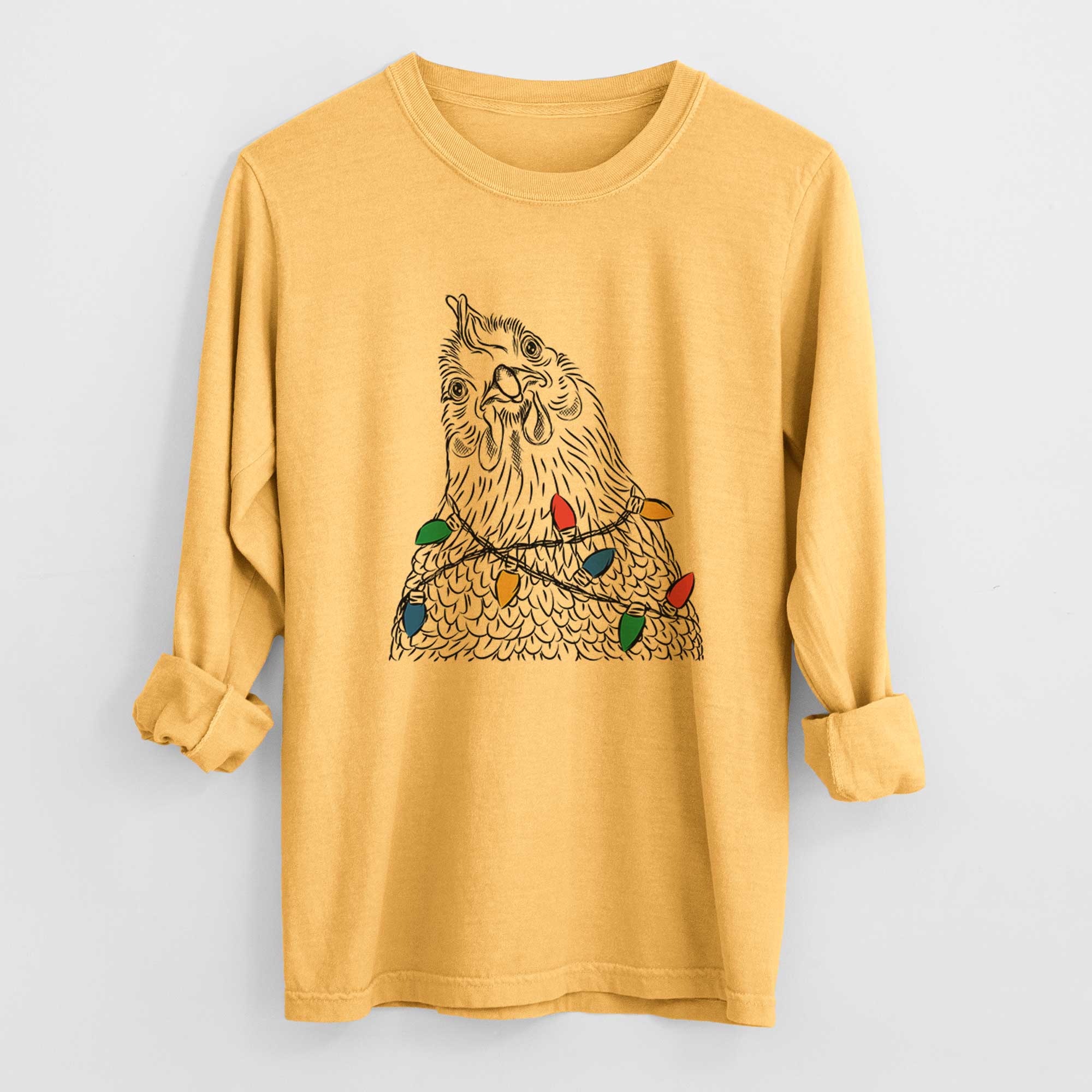 Christmas Lights Henrietta the Chicken - Heavyweight 100% Cotton Long Sleeve