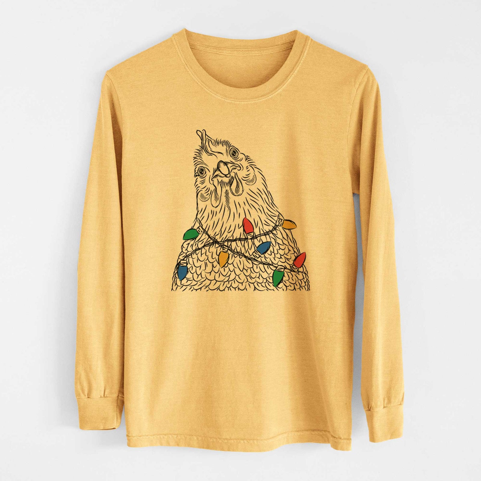 Christmas Lights Henrietta the Chicken - Heavyweight 100% Cotton Long Sleeve