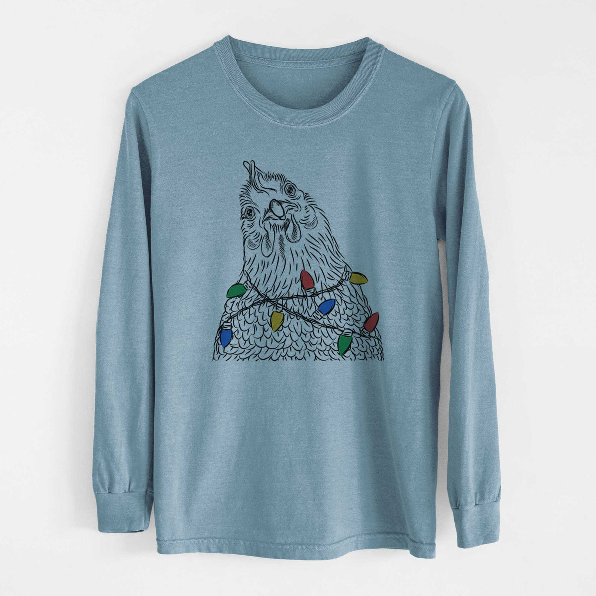 Christmas Lights Henrietta the Chicken - Heavyweight 100% Cotton Long Sleeve