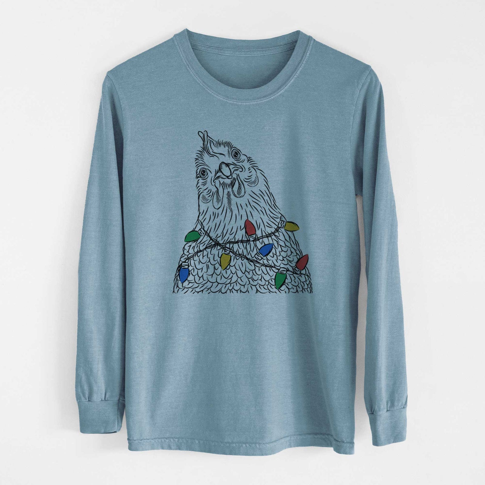 Christmas Lights Henrietta the Chicken - Heavyweight 100% Cotton Long Sleeve