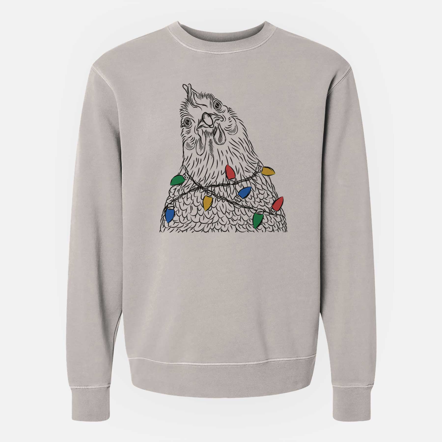 Christmas Lights Henrietta the Chicken - Unisex Pigment Dyed Crew Sweatshirt