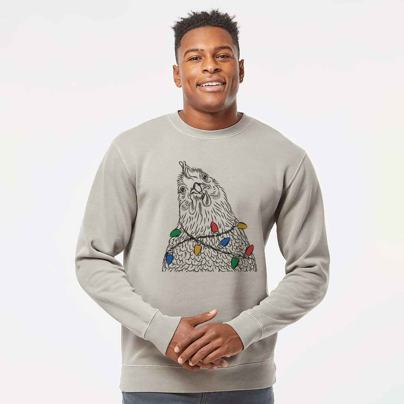 Christmas Lights Henrietta the Chicken - Unisex Pigment Dyed Crew Sweatshirt