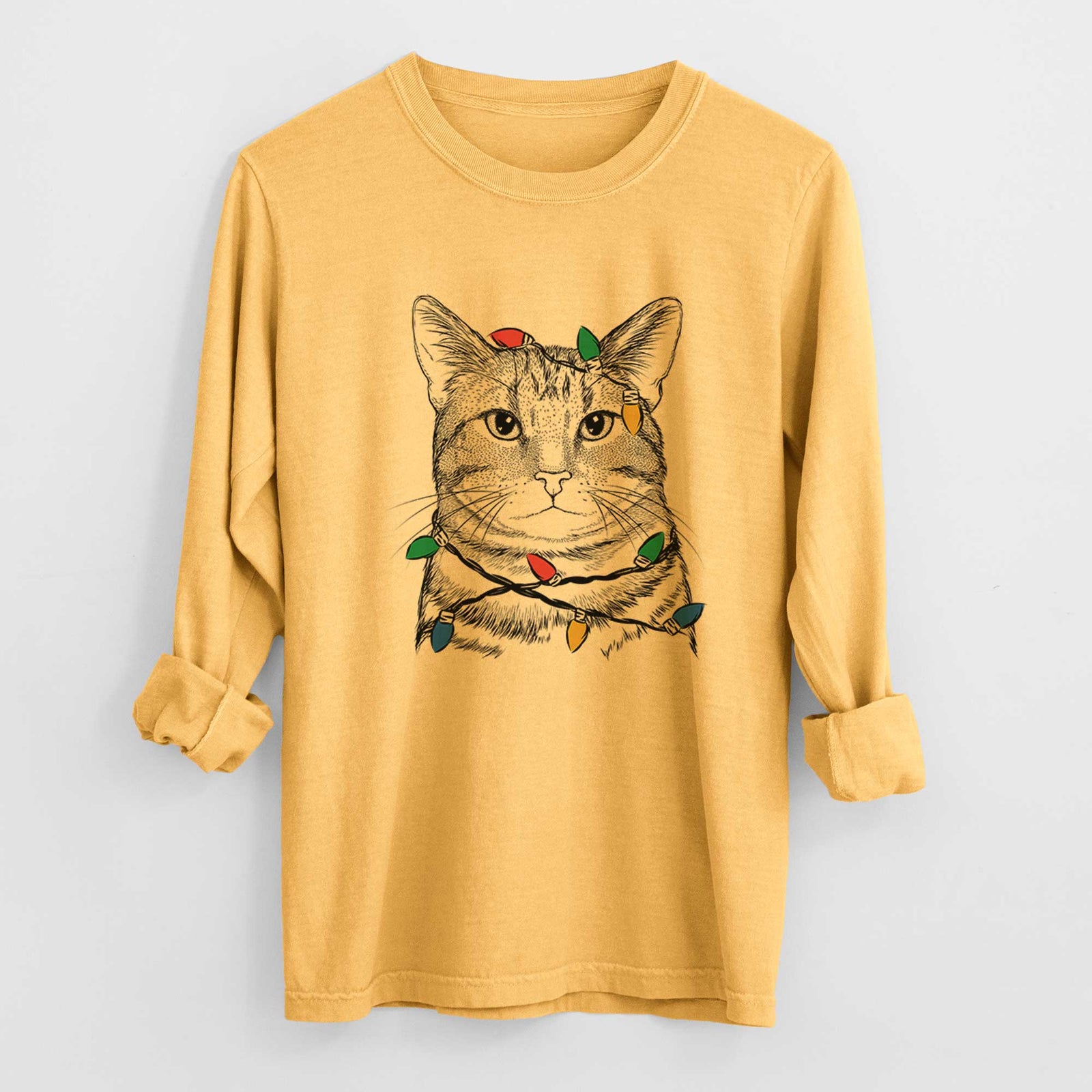 Christmas Lights Henry the Bengal - Heavyweight 100% Cotton Long Sleeve