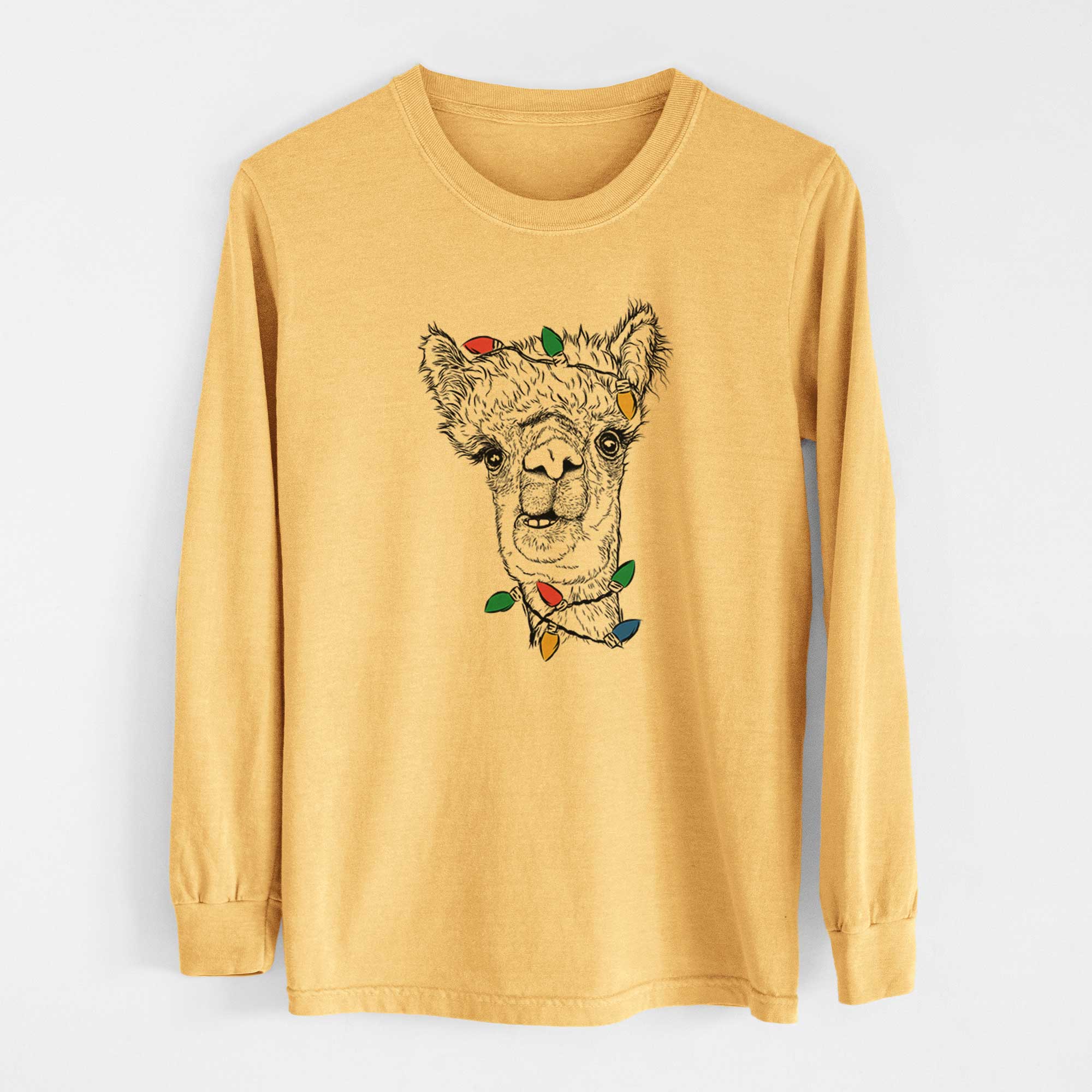 Christmas Lights Henry the Alpaca - Heavyweight 100% Cotton Long Sleeve