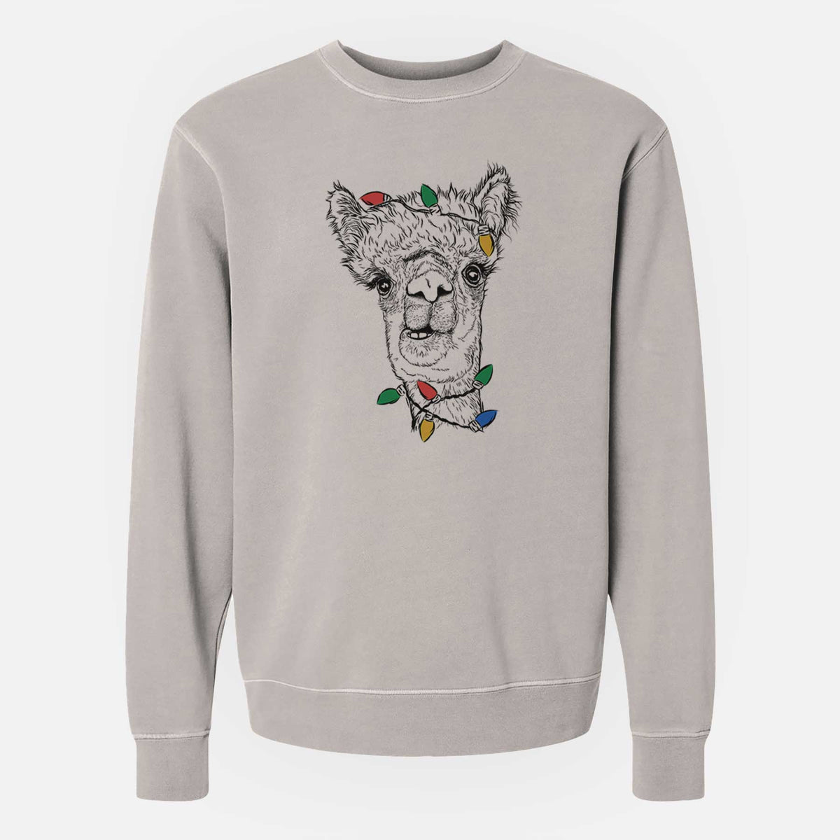 Christmas Lights Henry the Alpaca - Unisex Pigment Dyed Crew Sweatshirt