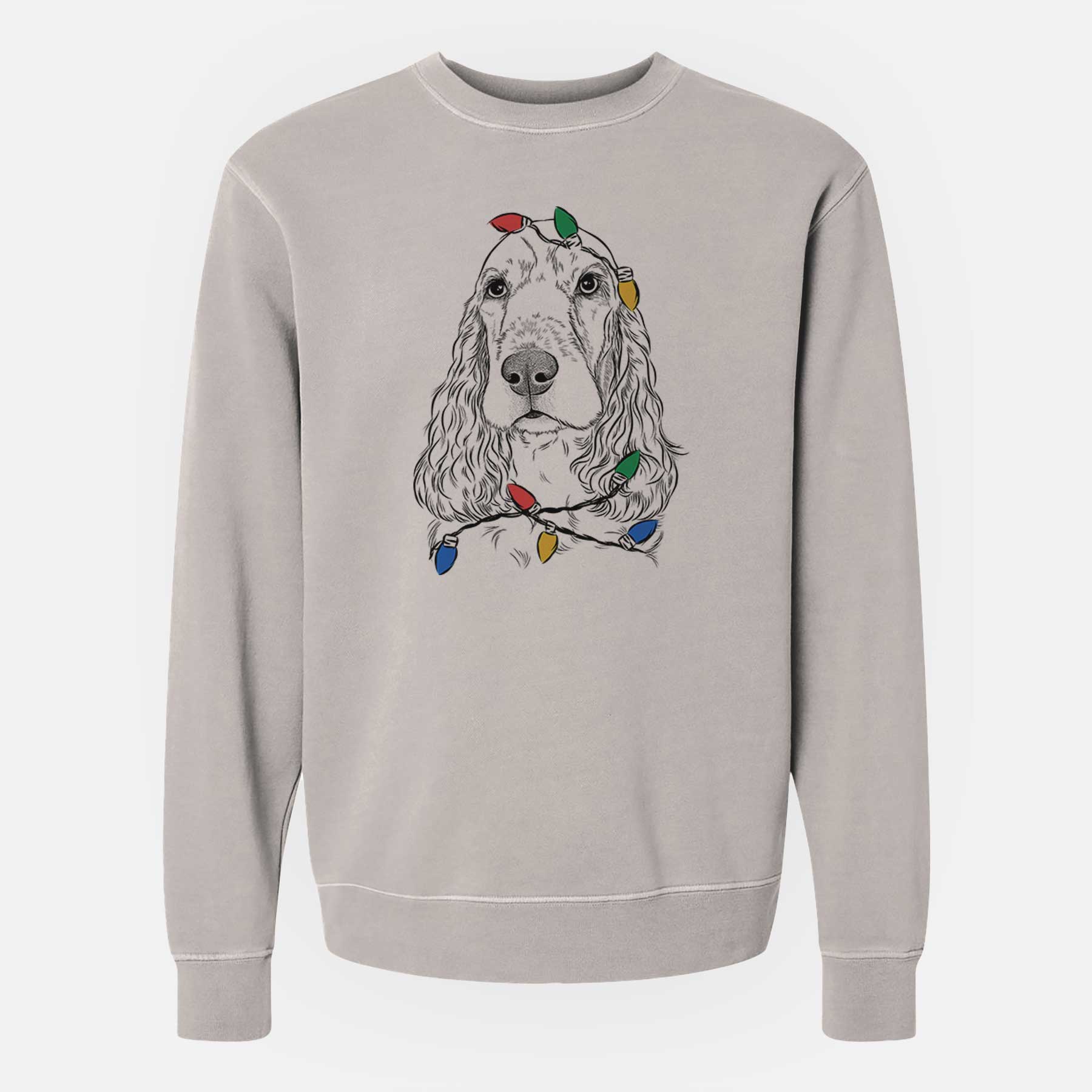 Christmas Lights Henry the English Cocker Spaniel - Unisex Pigment Dyed Crew Sweatshirt