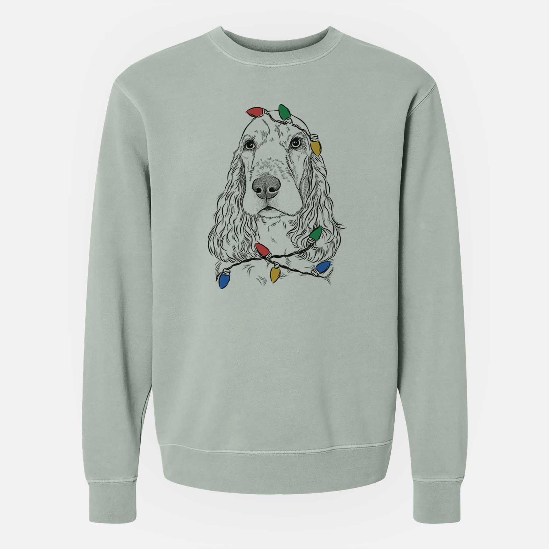 Christmas Lights Henry the English Cocker Spaniel - Unisex Pigment Dyed Crew Sweatshirt