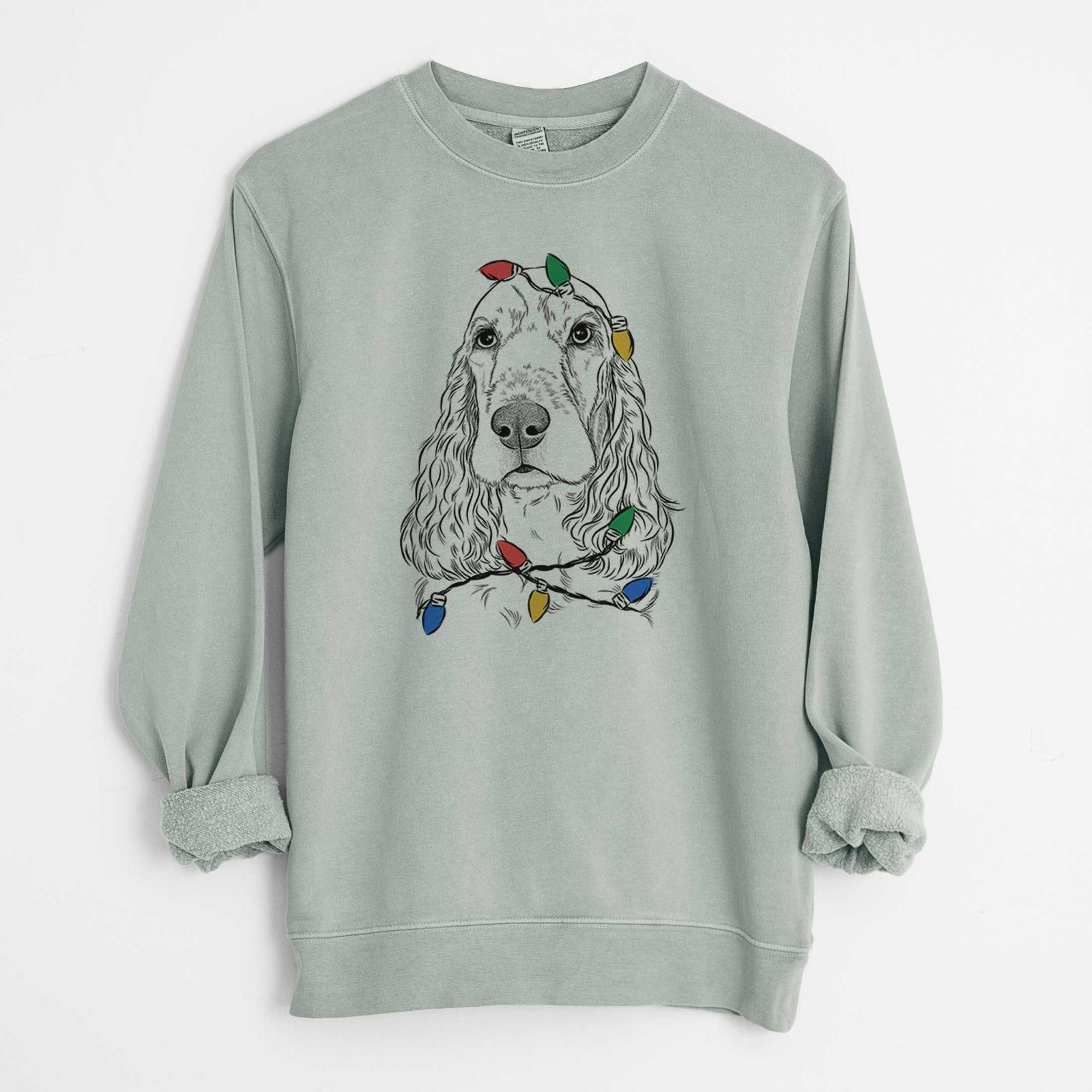 Christmas Lights Henry the English Cocker Spaniel - Unisex Pigment Dyed Crew Sweatshirt