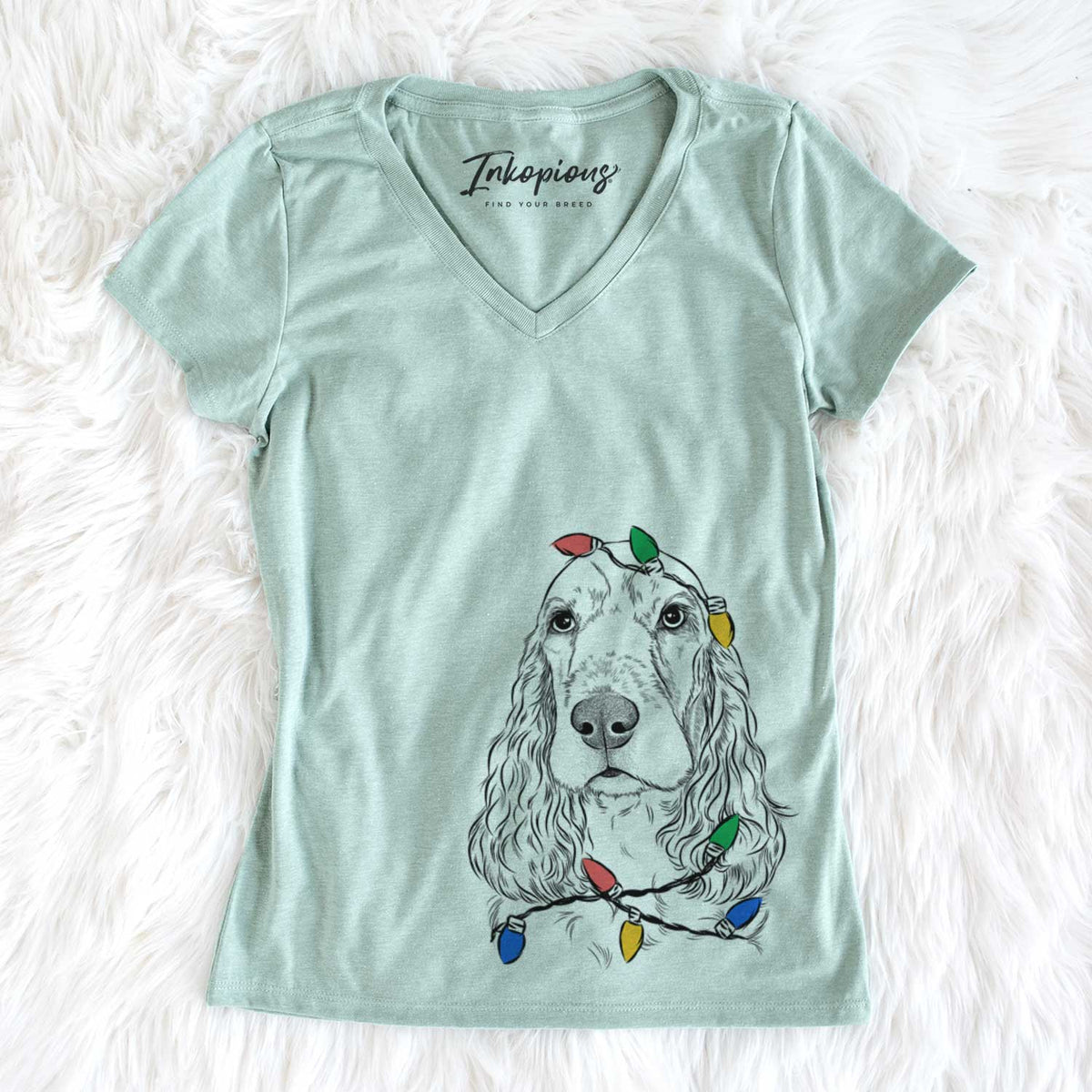 Christmas Lights Henry the English Cocker Spaniel - Women&#39;s V-neck Shirt