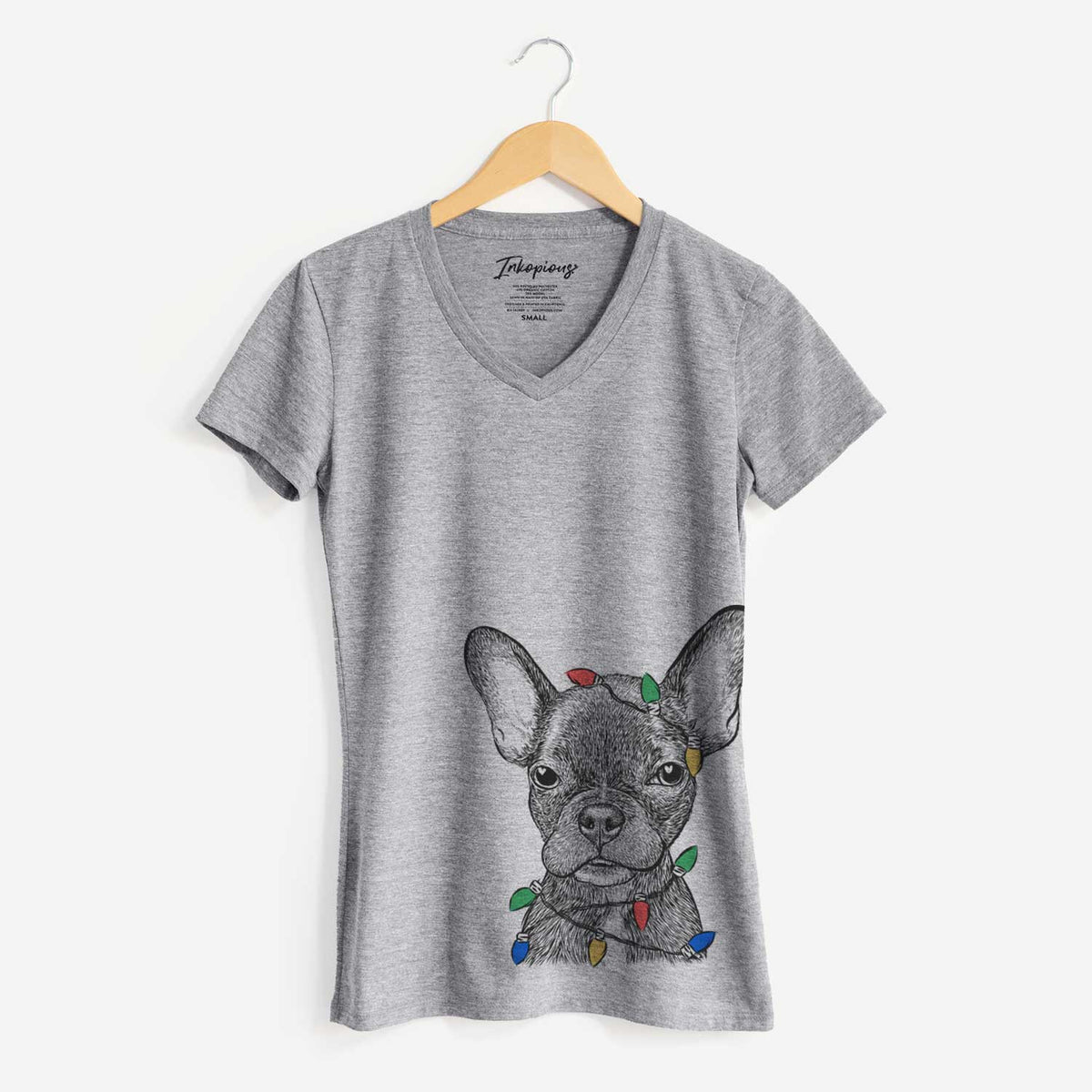 Christmas Lights Henry the French Bulldog - Women's V-neck Shirt