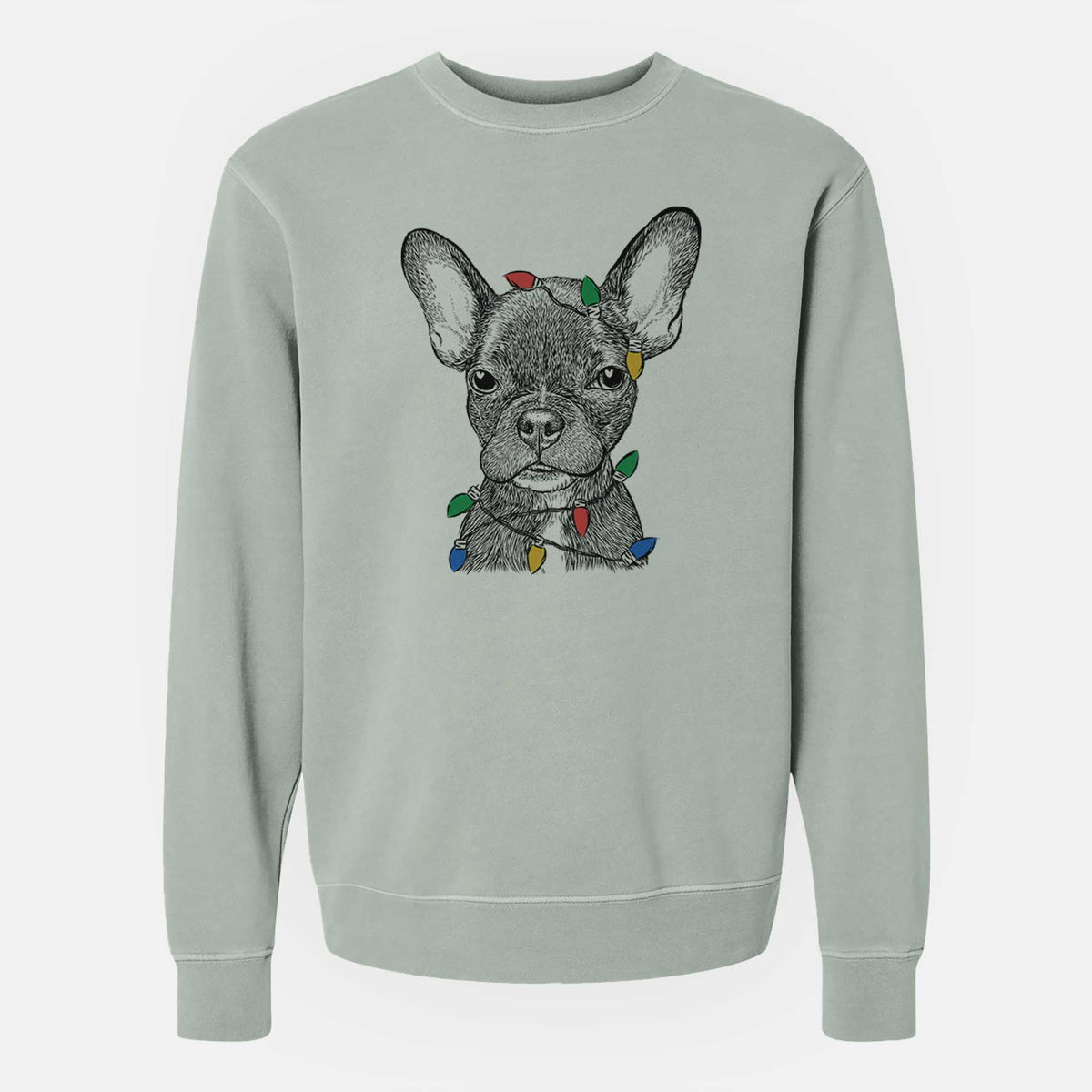 Christmas Lights Henry the French Bulldog - Unisex Pigment Dyed Crew Sweatshirt