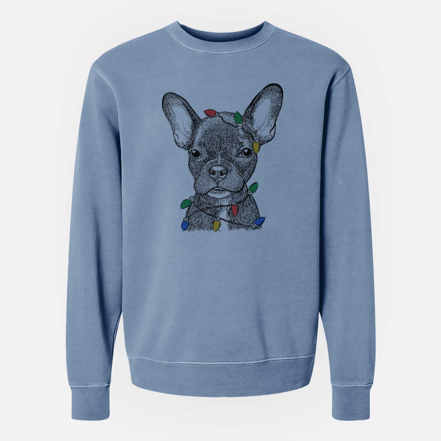 Christmas Lights Henry the French Bulldog - Unisex Pigment Dyed Crew Sweatshirt