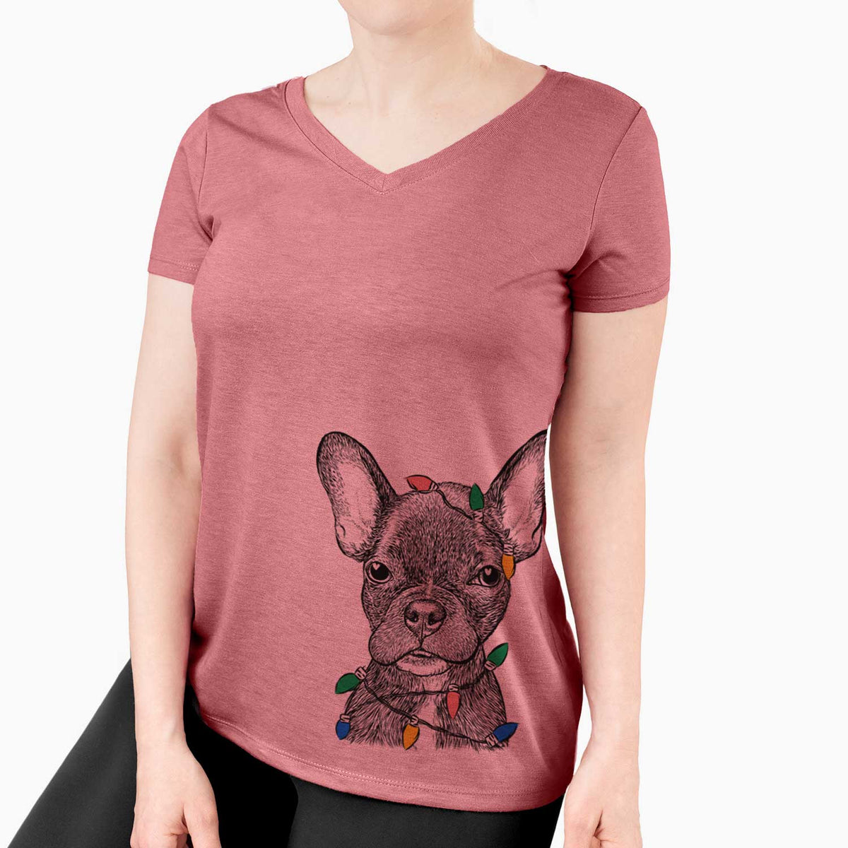 Christmas Lights Henry the French Bulldog - Women's V-neck Shirt