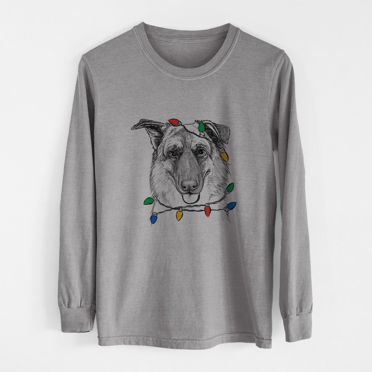 Christmas Lights Henry the German Shepherd - Heavyweight 100% Cotton Long Sleeve