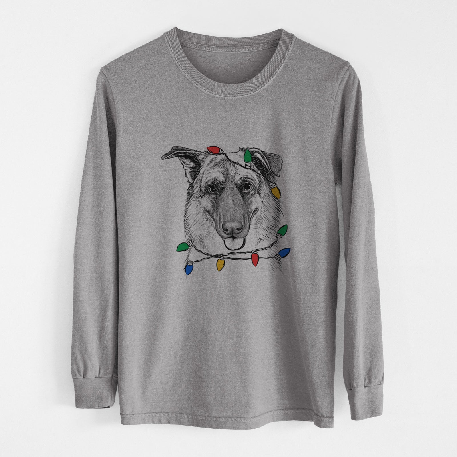 Christmas Lights Henry the German Shepherd - Heavyweight 100% Cotton Long Sleeve