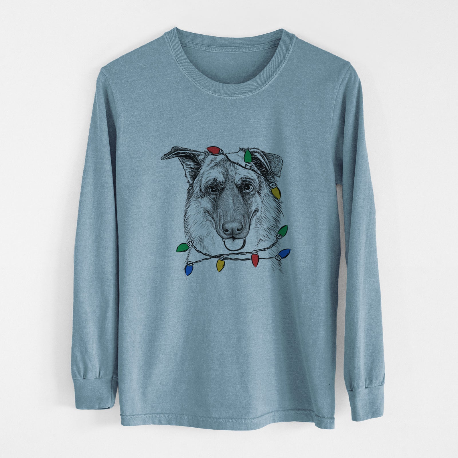 Christmas Lights Henry the German Shepherd - Heavyweight 100% Cotton Long Sleeve