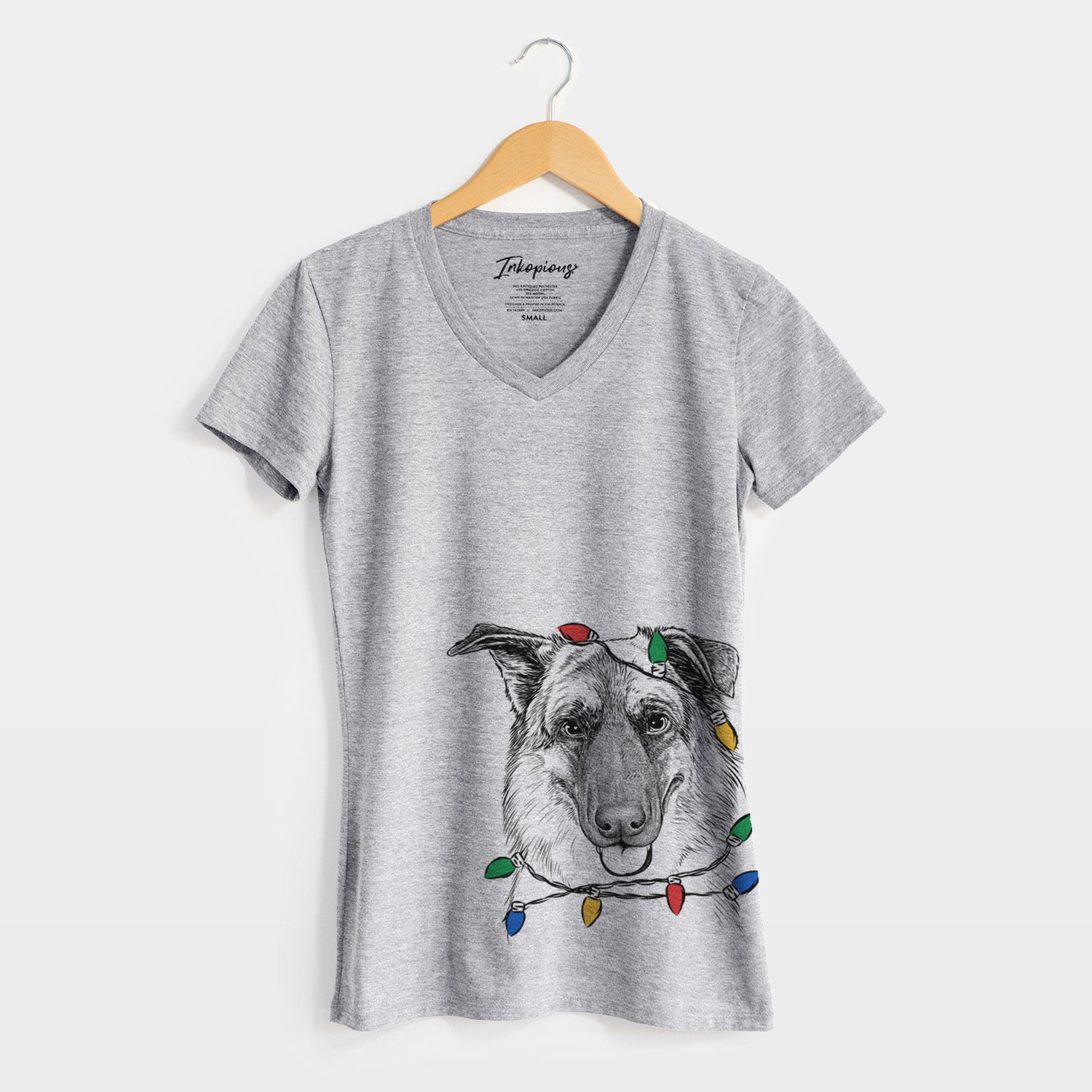 Christmas Lights Henry the German Shepherd - Women's Perfect V-neck Shirt