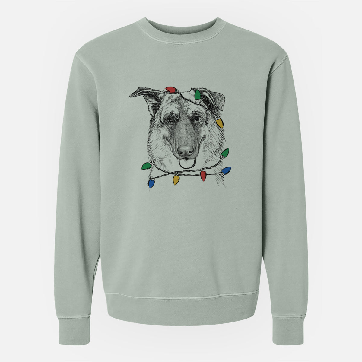 Christmas Lights Henry the German Shepherd - Unisex Pigment Dyed Crew Sweatshirt