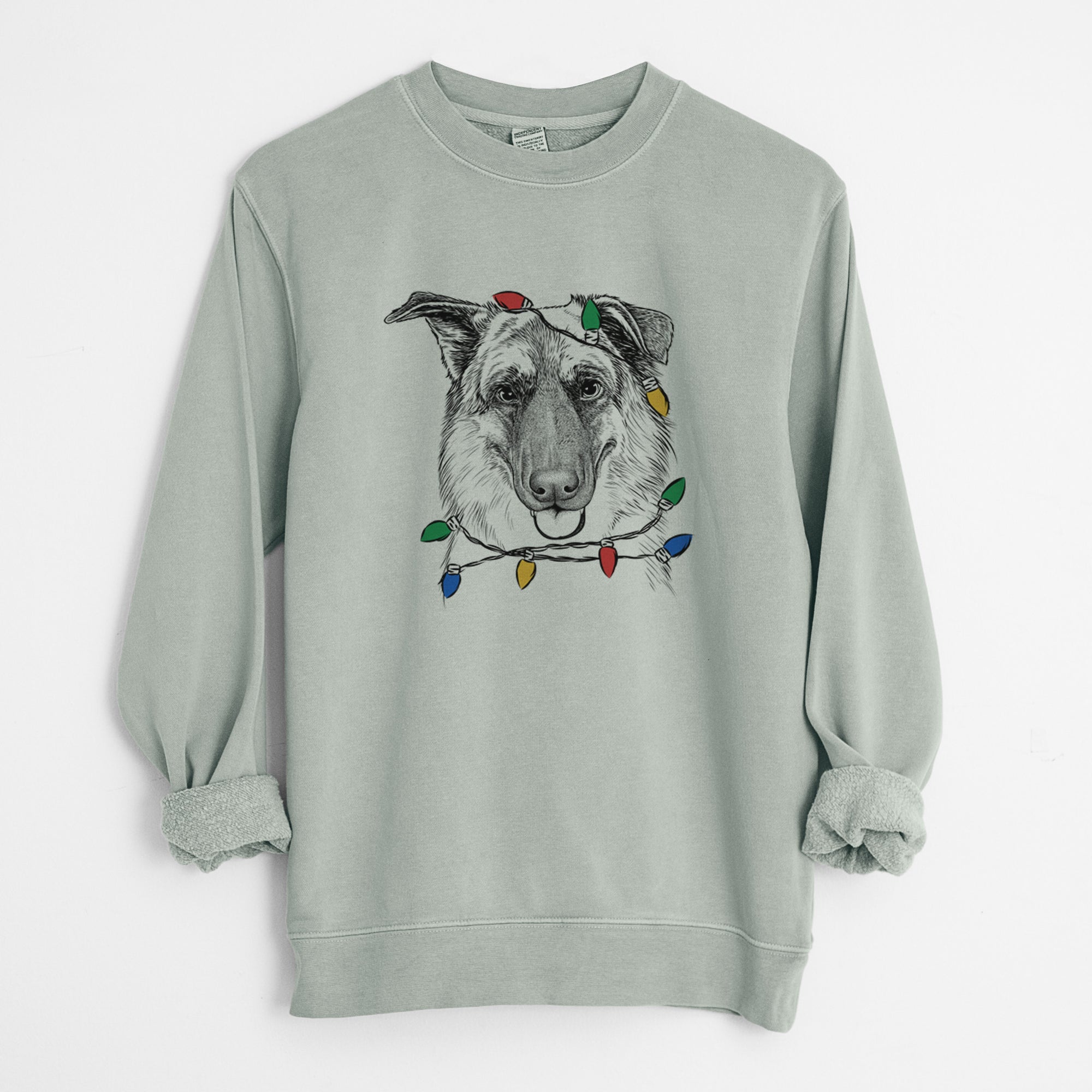 Christmas Lights Henry the German Shepherd - Unisex Pigment Dyed Crew Sweatshirt