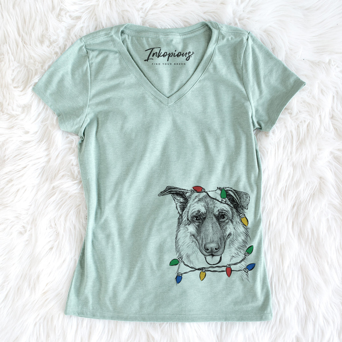 Christmas Lights Henry the German Shepherd - Women&#39;s Perfect V-neck Shirt