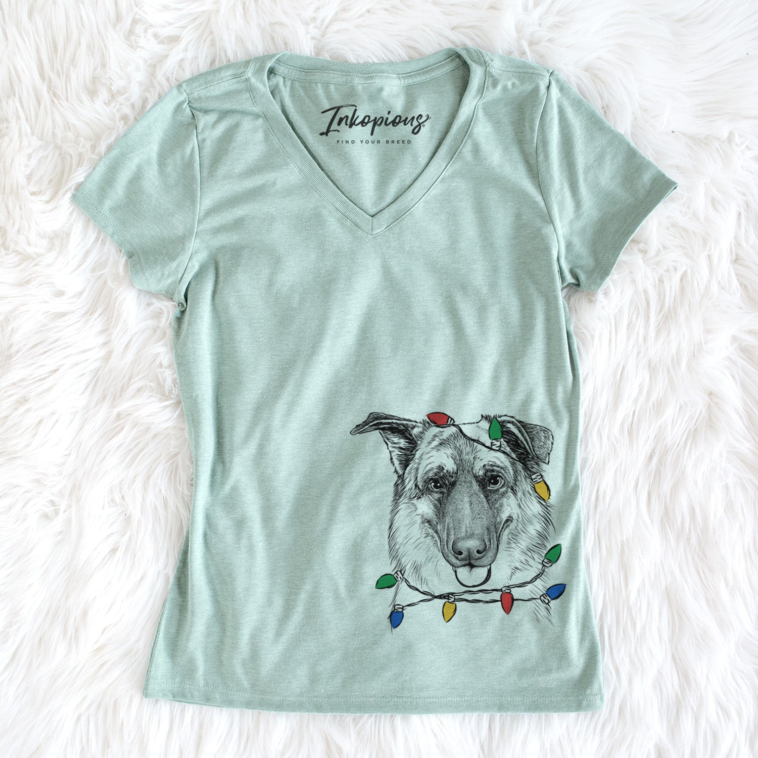 Christmas Lights Henry the German Shepherd - Women's Perfect V-neck Shirt