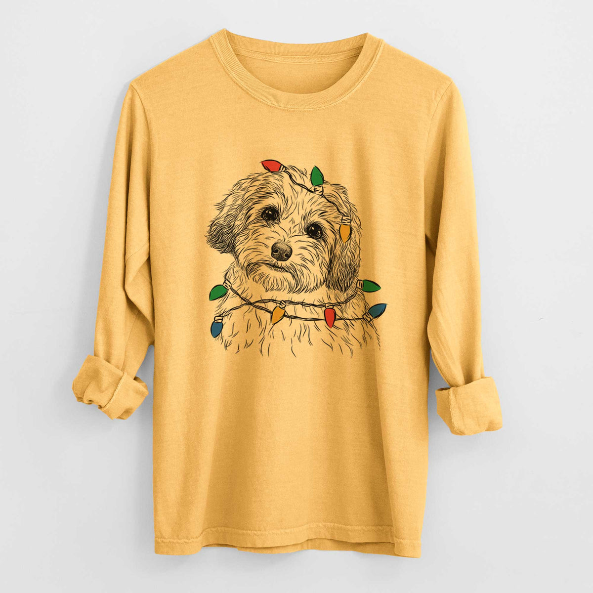 Christmas Lights Henry the Havanese - Heavyweight 100% Cotton Long Sleeve