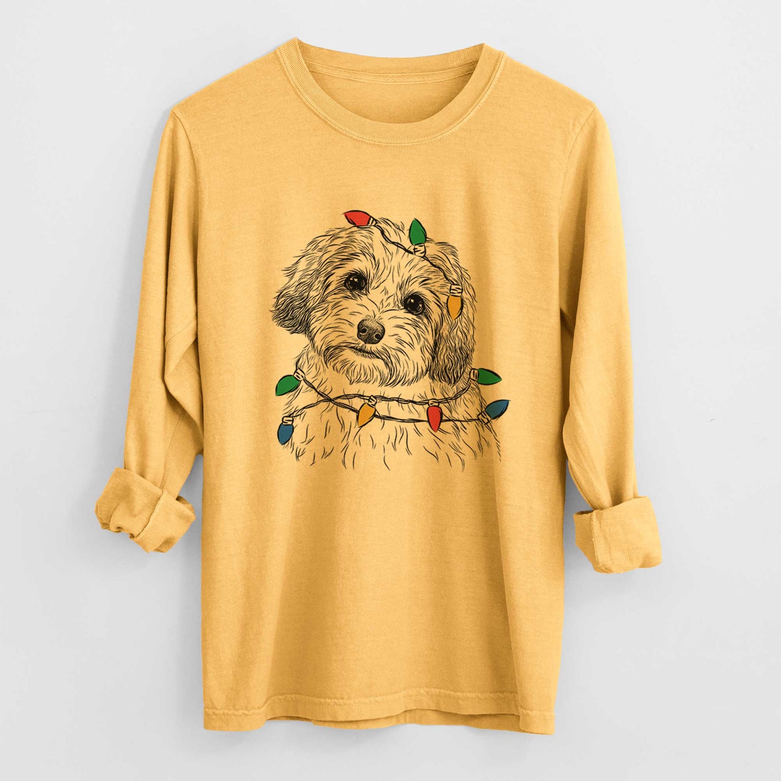 Christmas Lights Henry the Havanese - Heavyweight 100% Cotton Long Sleeve
