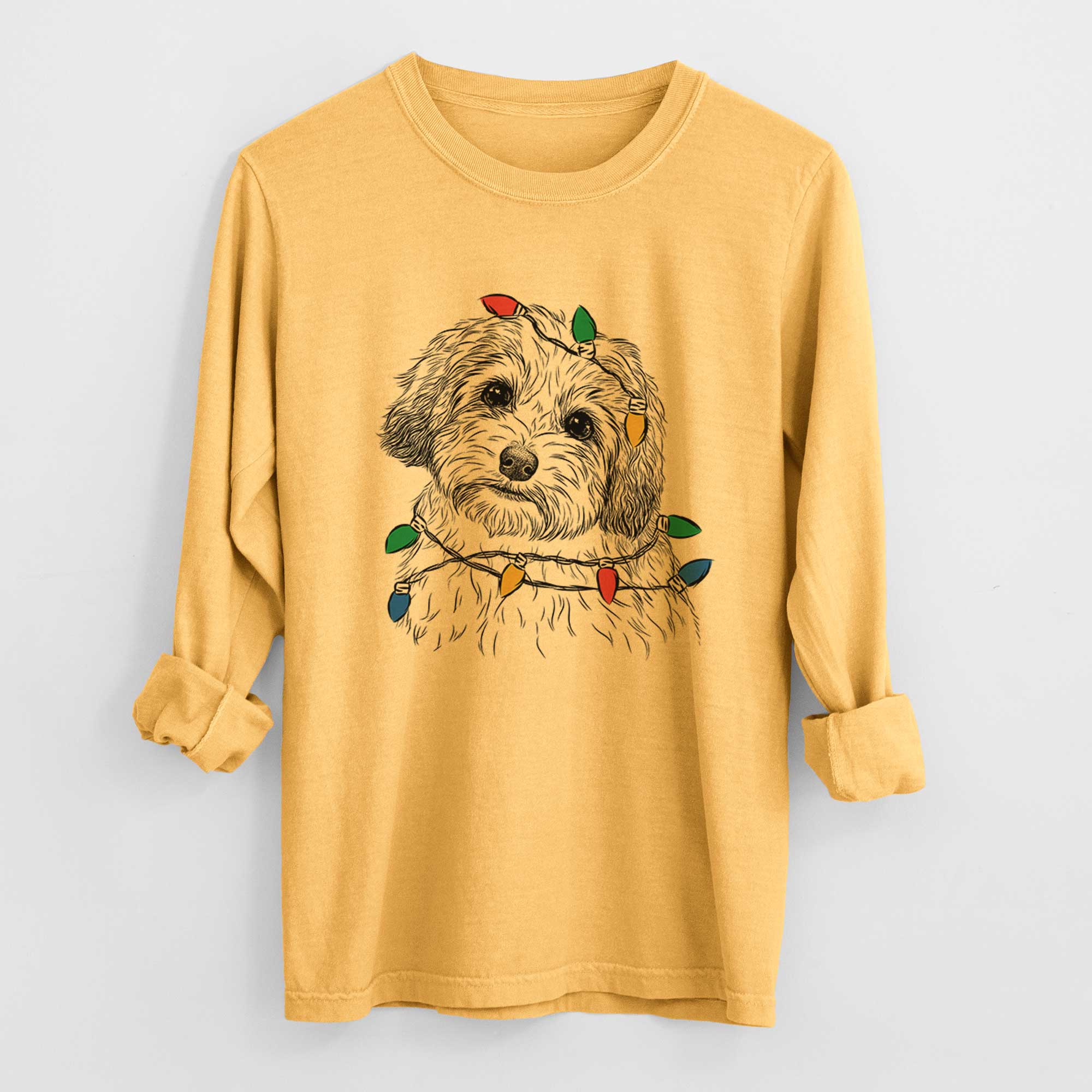 Christmas Lights Henry the Havanese - Heavyweight 100% Cotton Long Sleeve