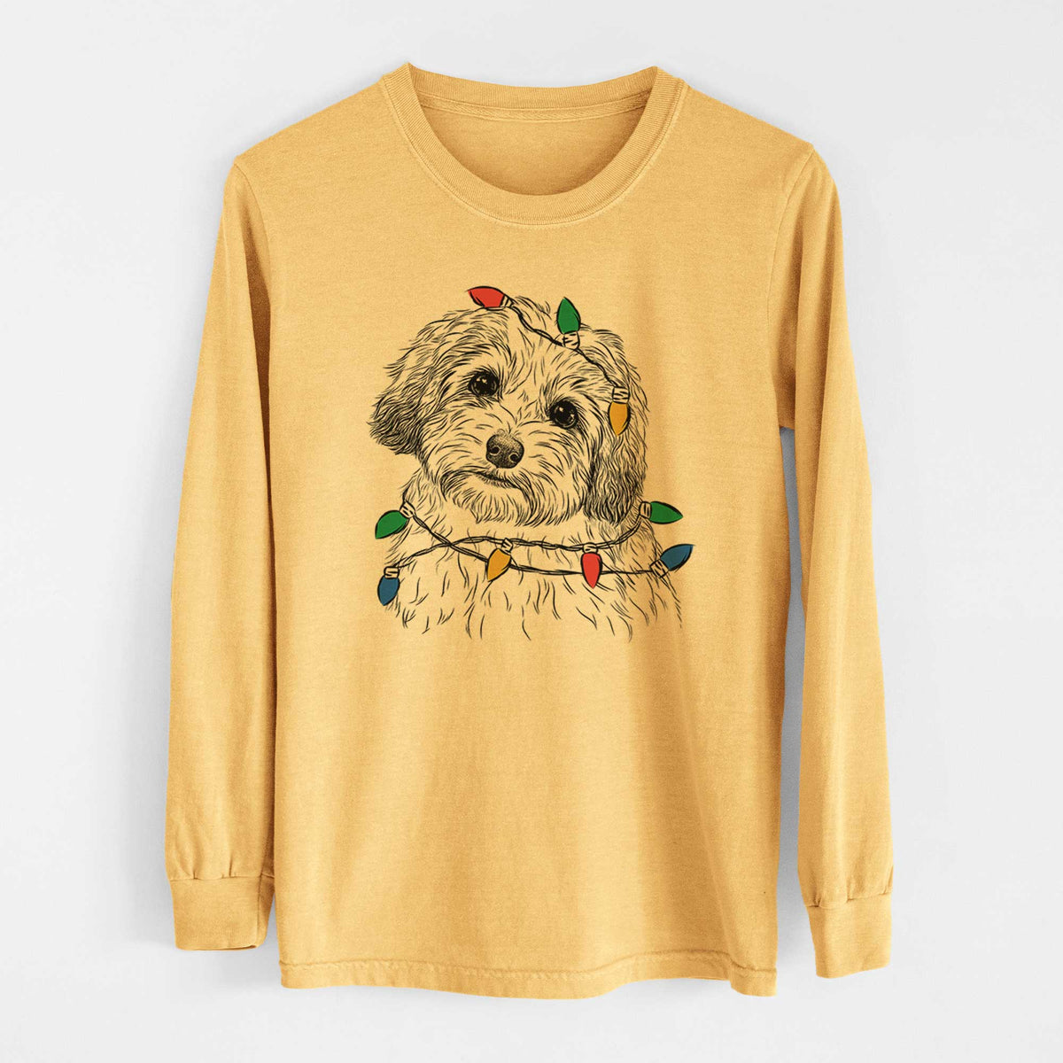 Christmas Lights Henry the Havanese - Heavyweight 100% Cotton Long Sleeve