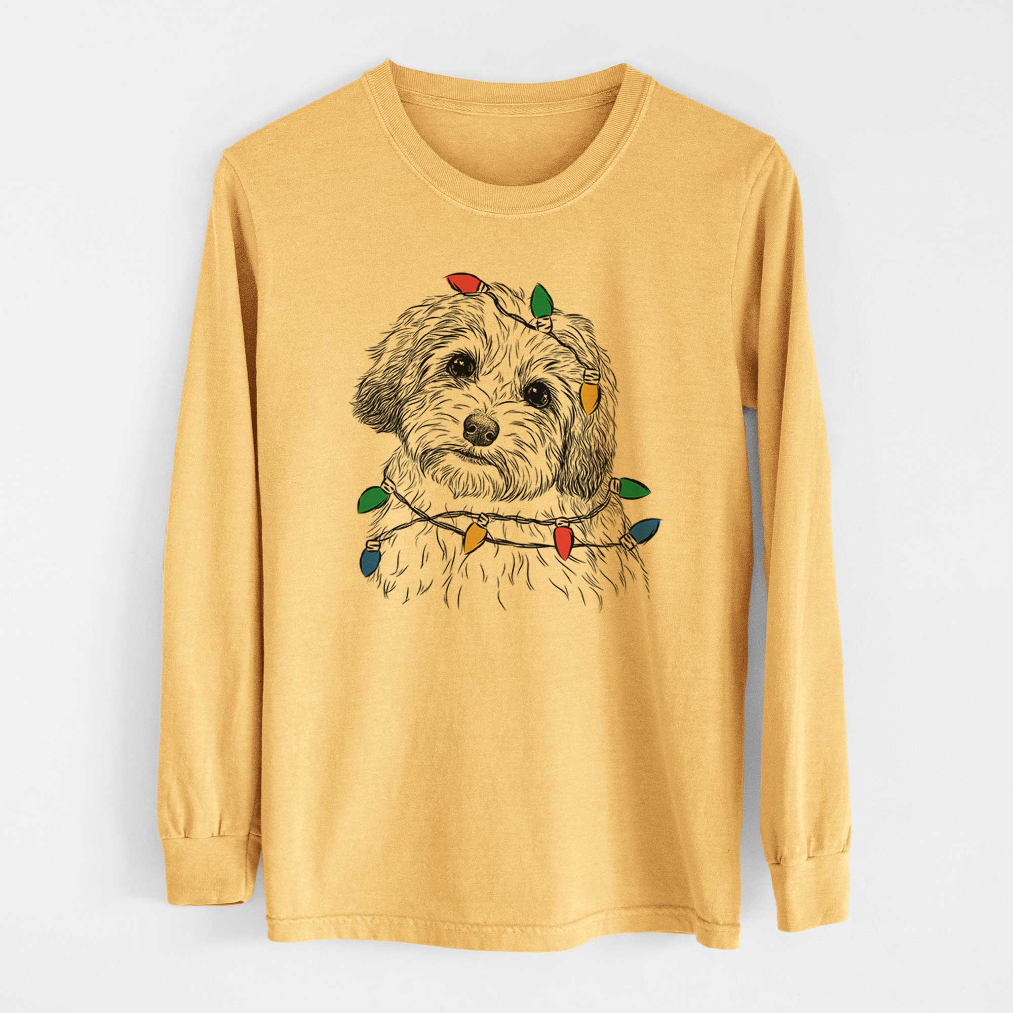 Christmas Lights Henry the Havanese - Heavyweight 100% Cotton Long Sleeve