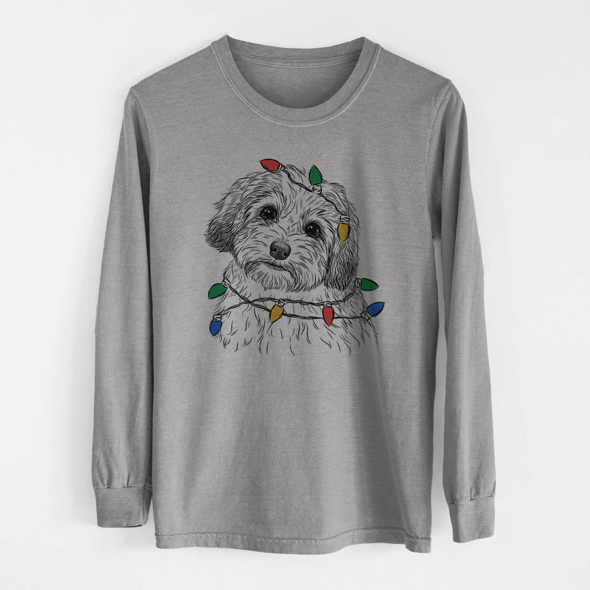 Christmas Lights Henry the Havanese - Heavyweight 100% Cotton Long Sleeve