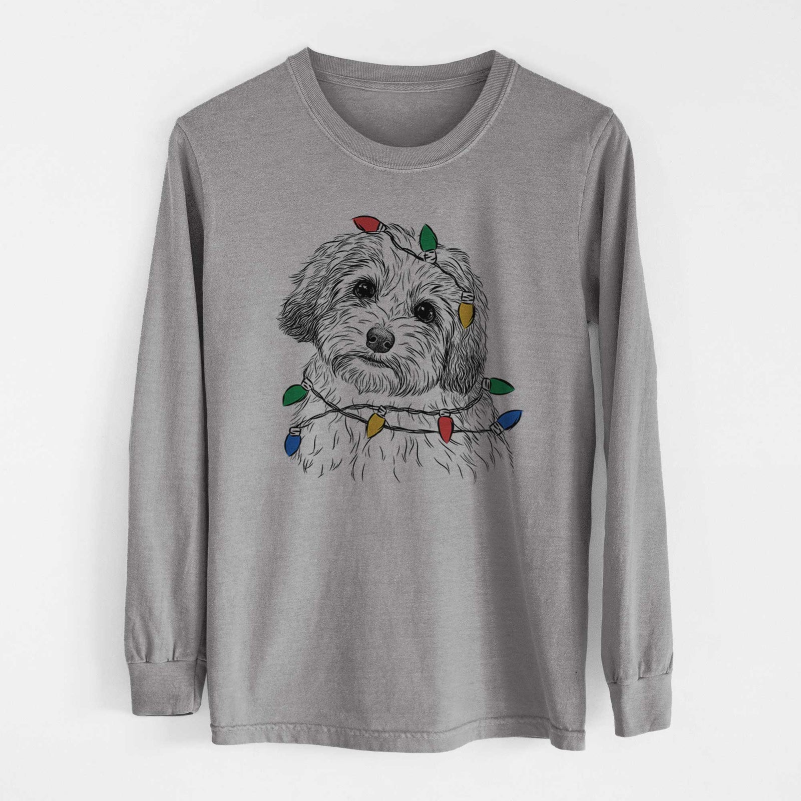 Christmas Lights Henry the Havanese - Heavyweight 100% Cotton Long Sleeve