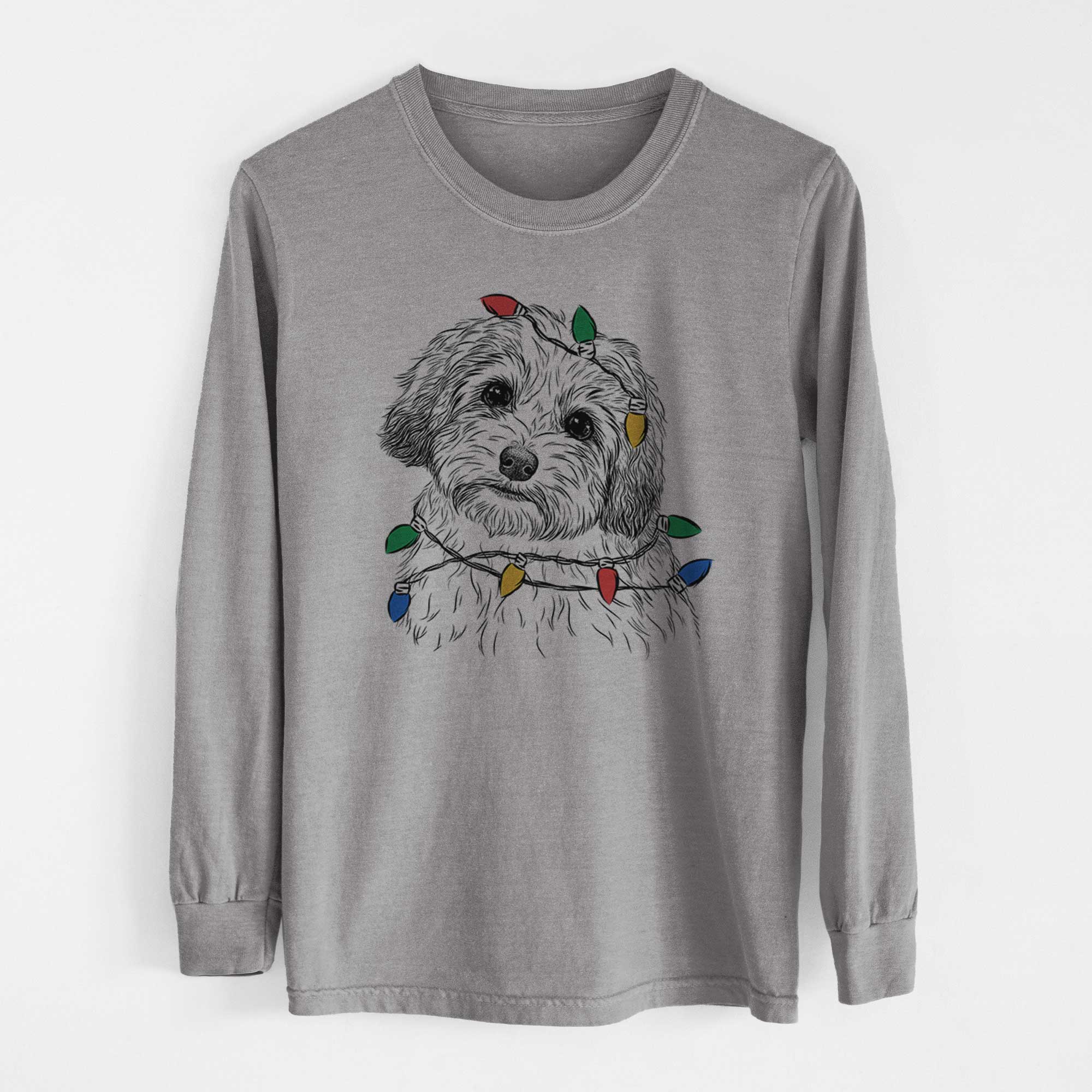 Christmas Lights Henry the Havanese - Heavyweight 100% Cotton Long Sleeve