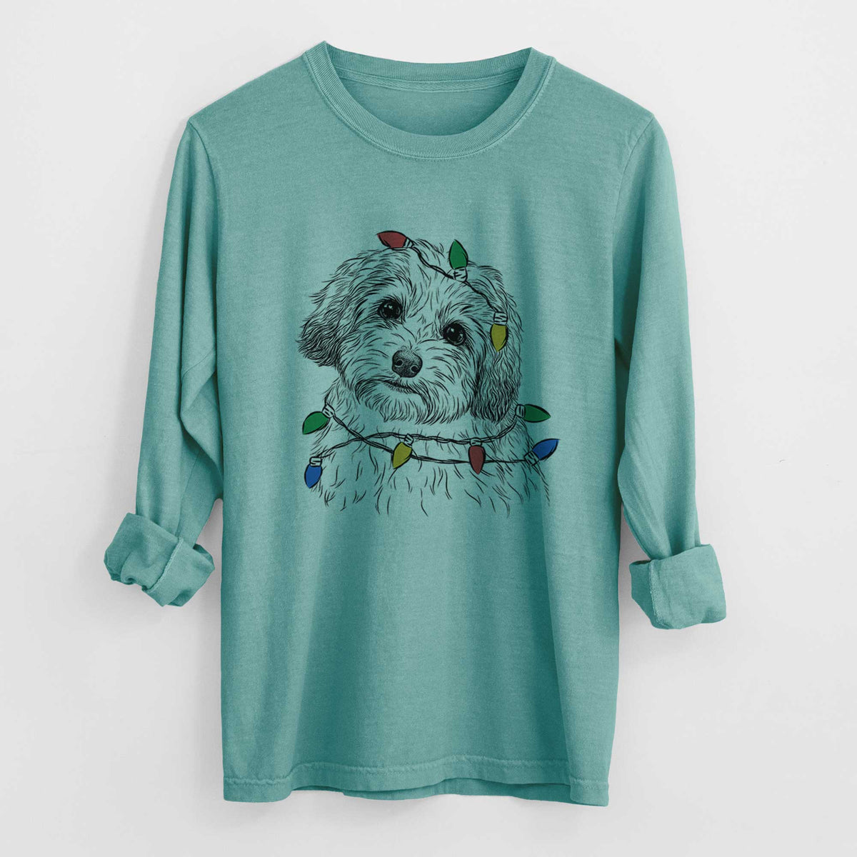 Christmas Lights Henry the Havanese - Heavyweight 100% Cotton Long Sleeve