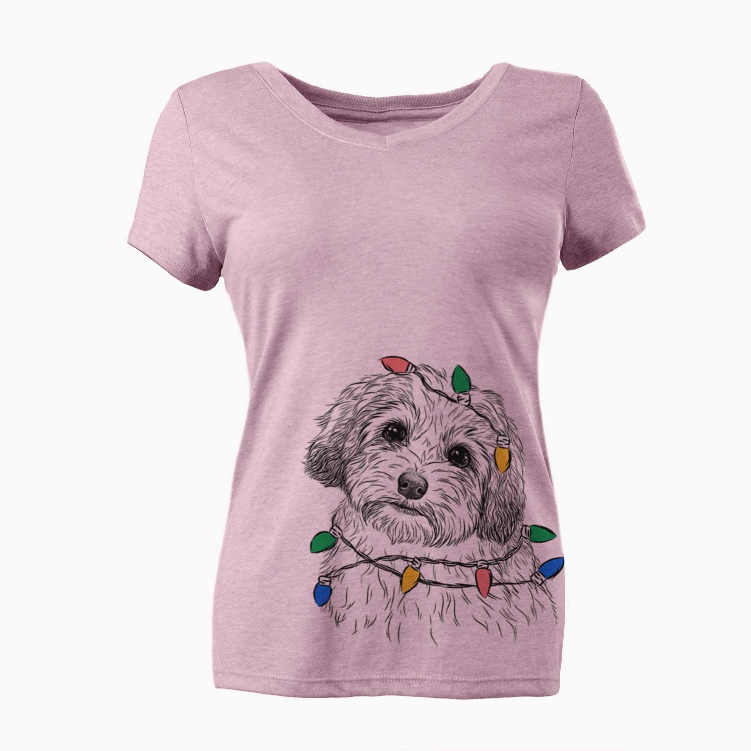 Christmas Lights Henry the Havanese - Women's V-neck Shirt