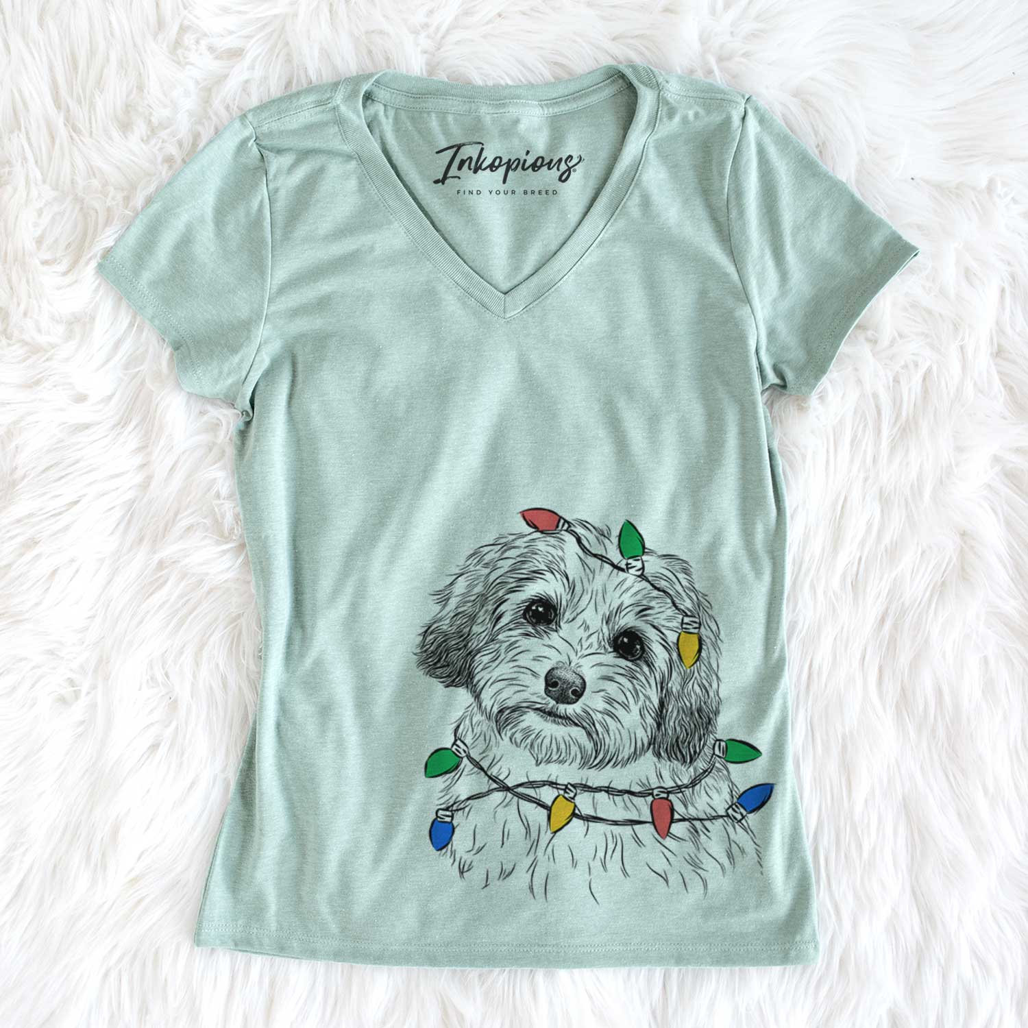 Christmas Lights Henry the Havanese - Women's V-neck Shirt