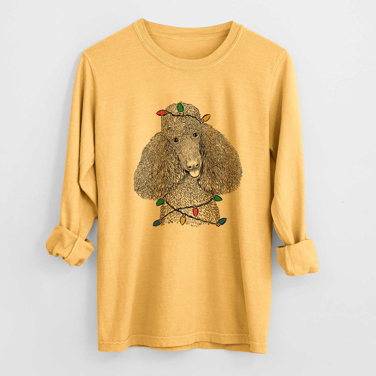 Christmas Lights Henry the Standard Poodle - Heavyweight 100% Cotton Long Sleeve