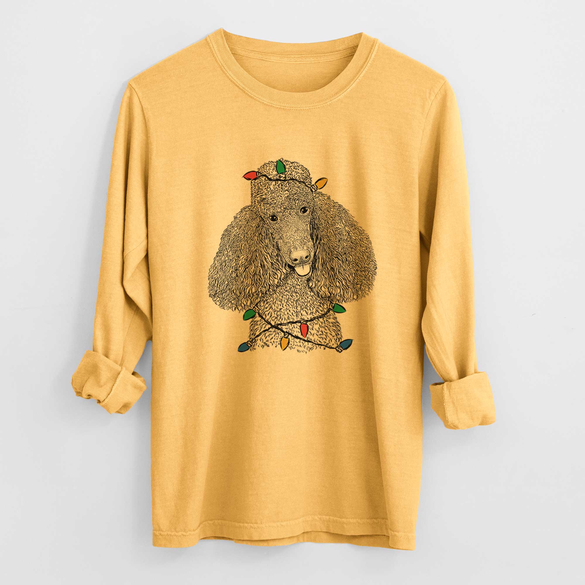Christmas Lights Henry the Standard Poodle - Heavyweight 100% Cotton Long Sleeve