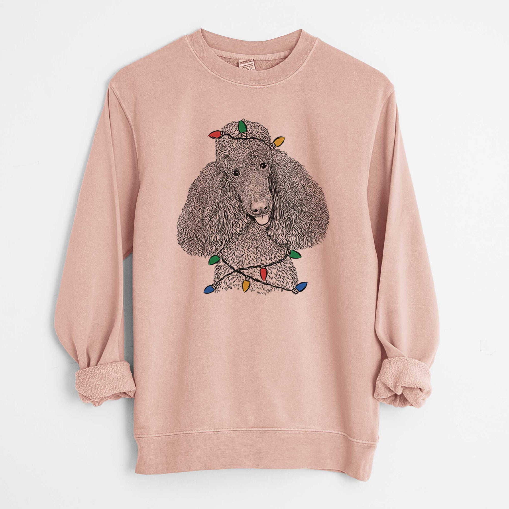Christmas Lights Henry the Standard Poodle - Unisex Pigment Dyed Crew Sweatshirt